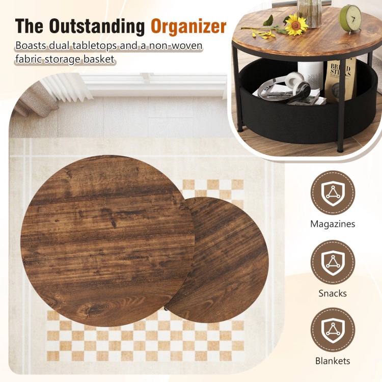 Hivvago Round Coffee Table Set Of 2 Circle Cocktail With Storage Basket