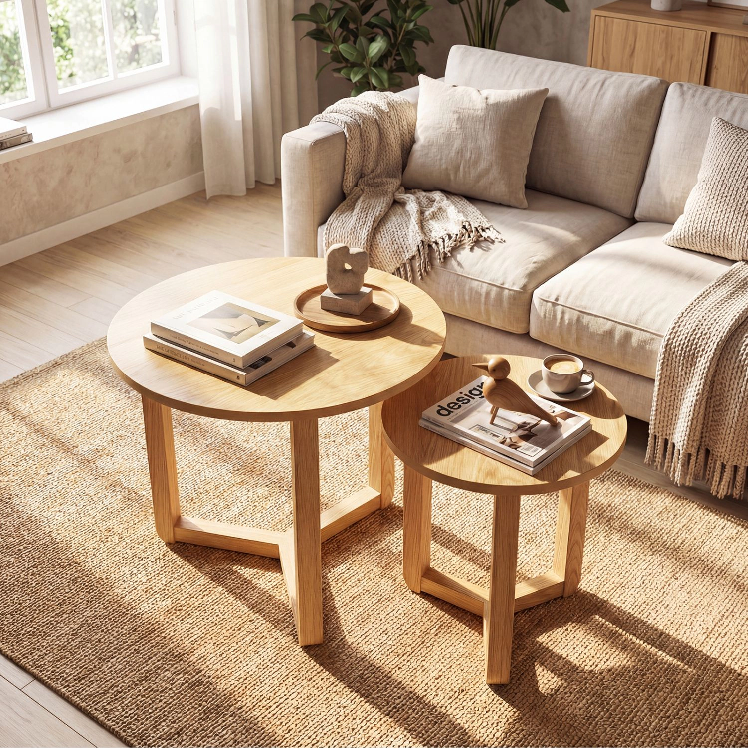 SlickBlue Set of 2 Round Nesting End Tables with Solid Wood Tripod Frame