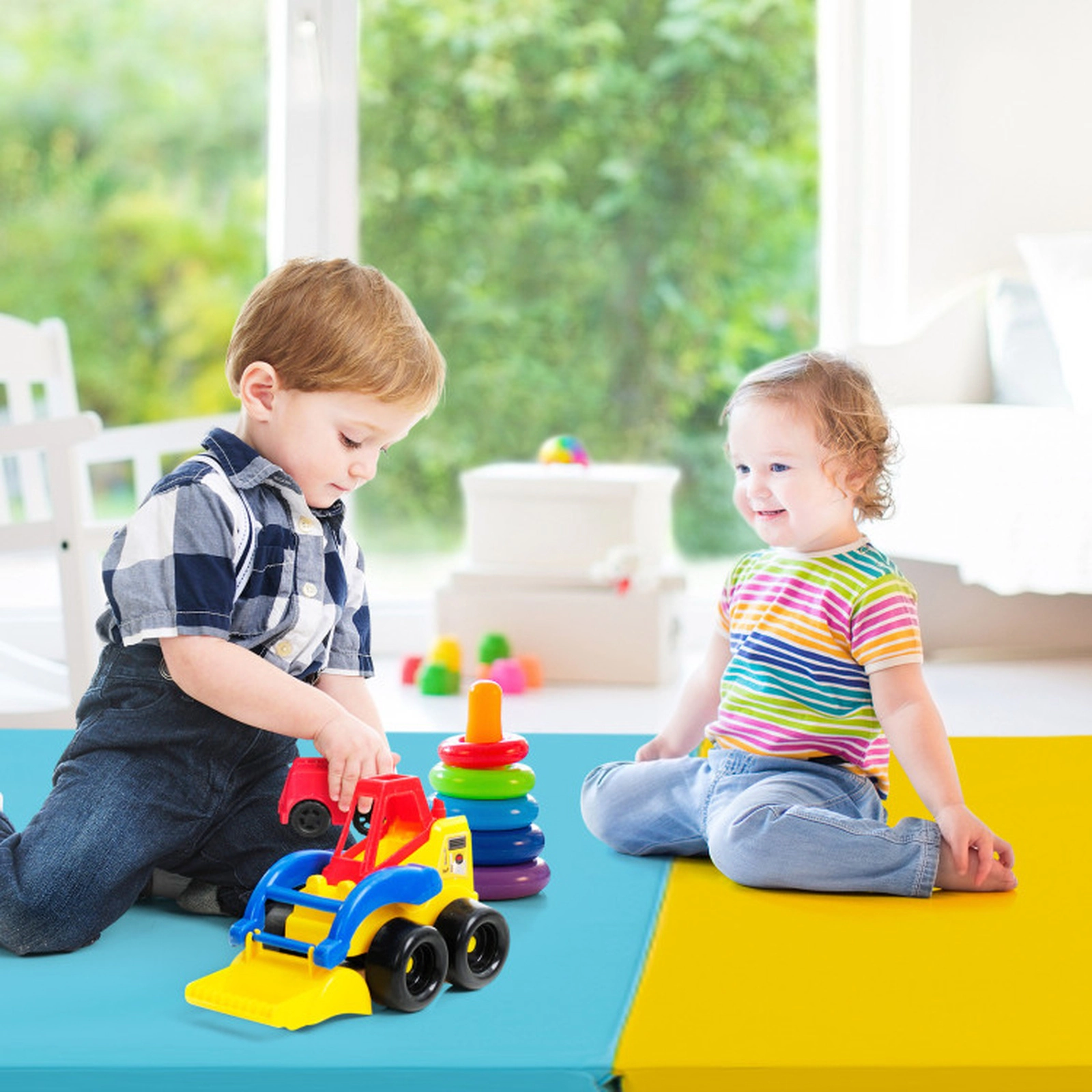 SUGIFT Kids Multicolor 5-Panel Folding Gymnastics Mat with 2 Carry Handles 79-in W 29.5-in D 1.2-in H