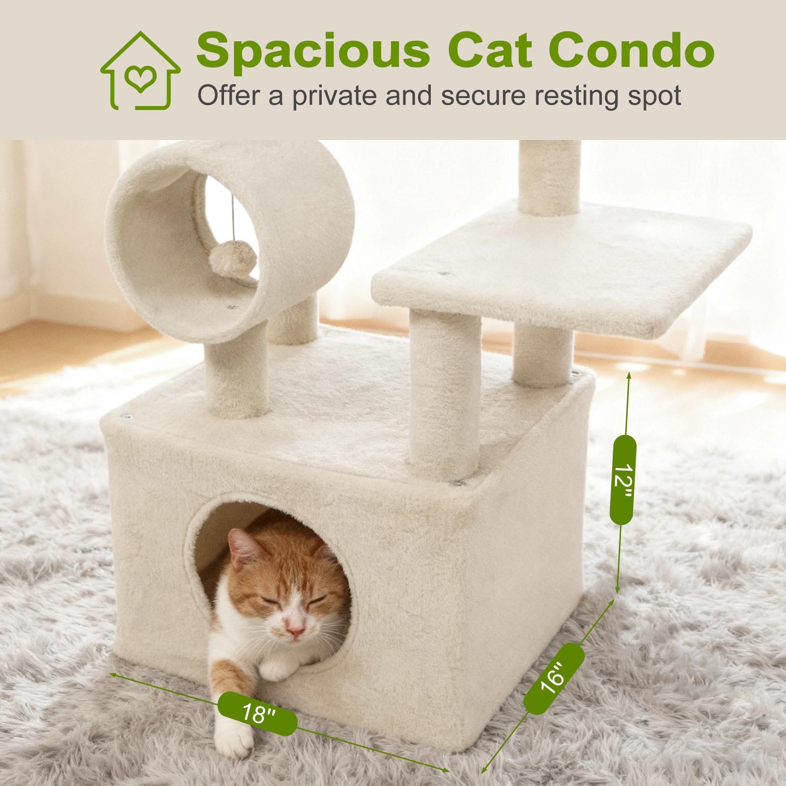 SUGIFT 48-in Beige Cat Tree for Indoor Cats with Thick Padded Top Perch Large Condo and Jute Posts