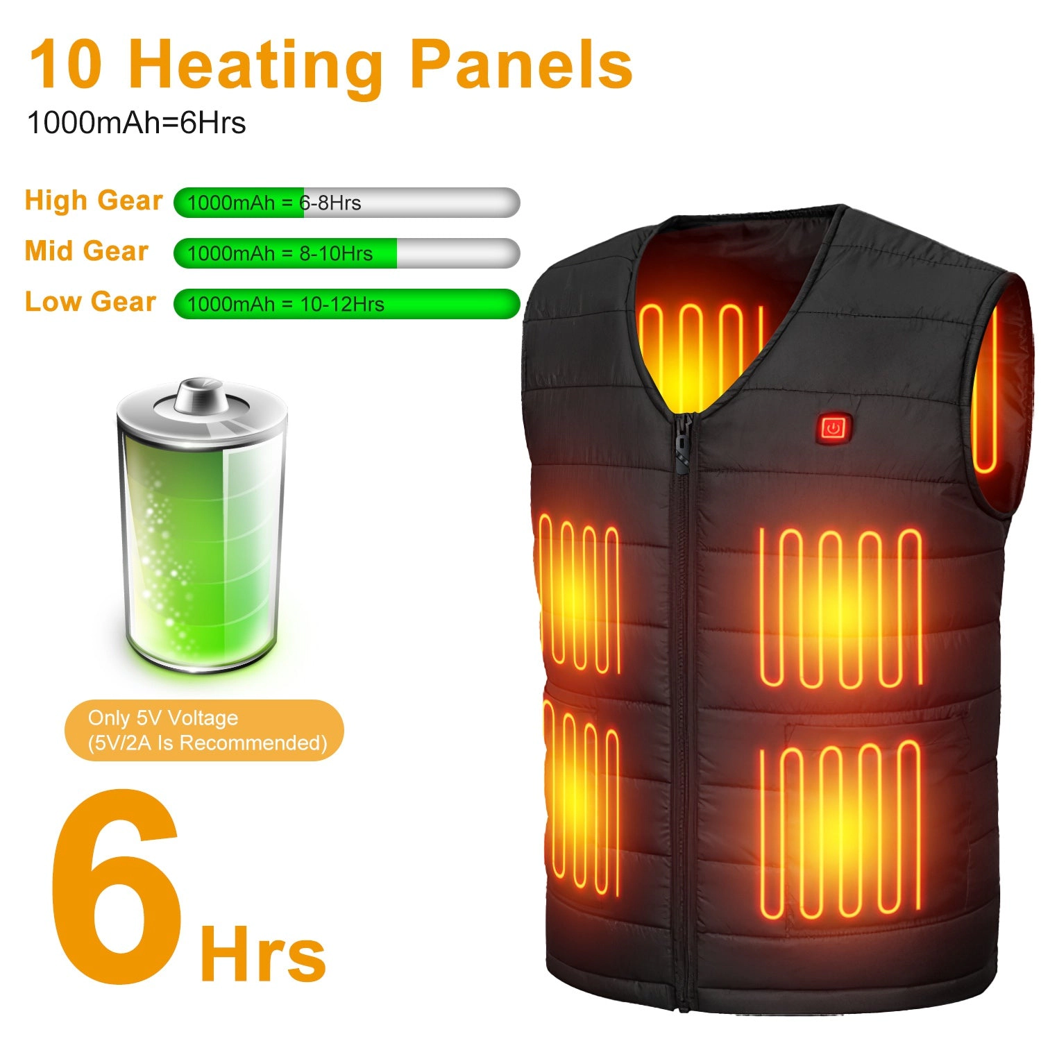GBruno USB Heated Vest With 10 Heating Pads