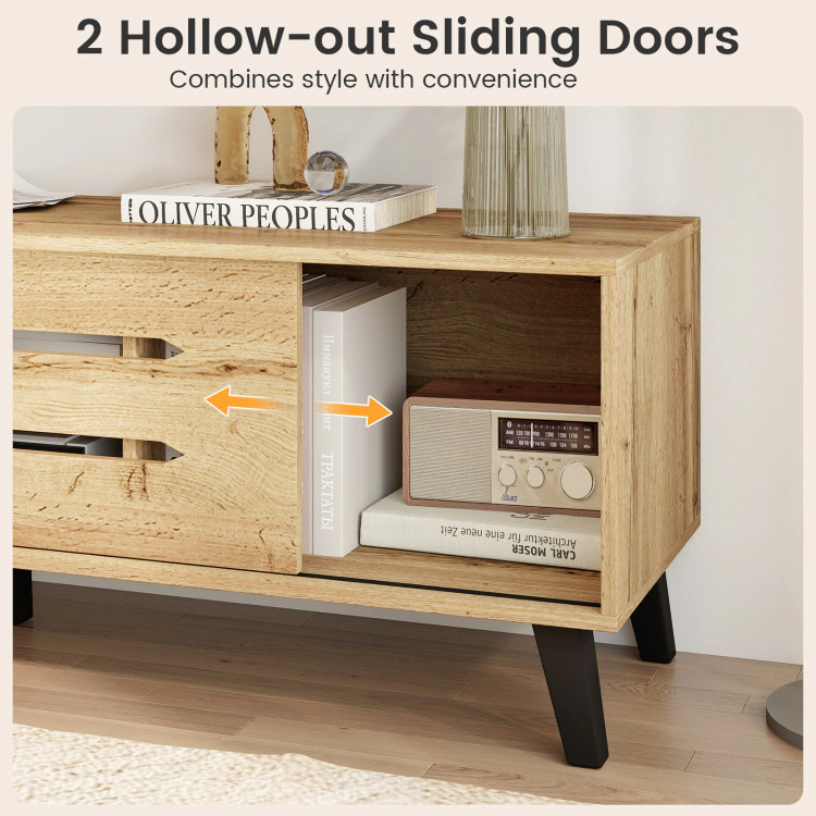 Hivvago Mid Century Modern Tv Stand With Sliding Doors And Cable Hole For 65 Inch Tvs