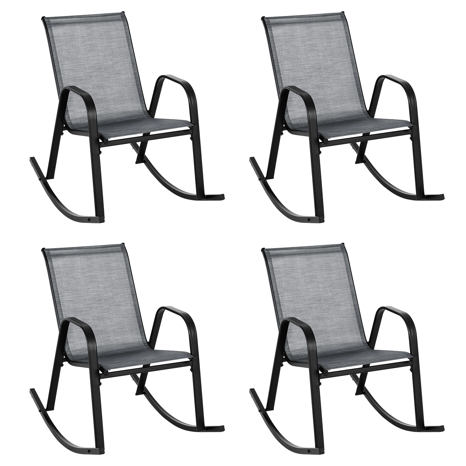 SUGIFT Gray Breathable Seat Fabric Set of 2 Metal Patio Rocking Chairs