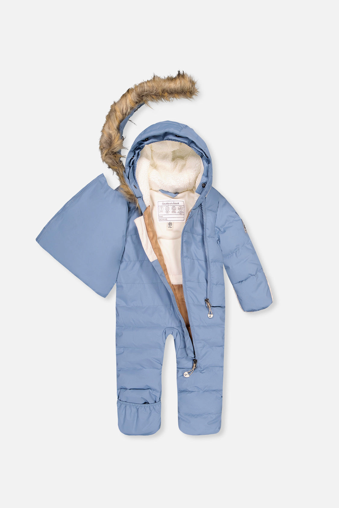 Deux par Boys Snug One Piece Snowsuit Adapted for Car Seats with Faux Fur-Trimmed Hood