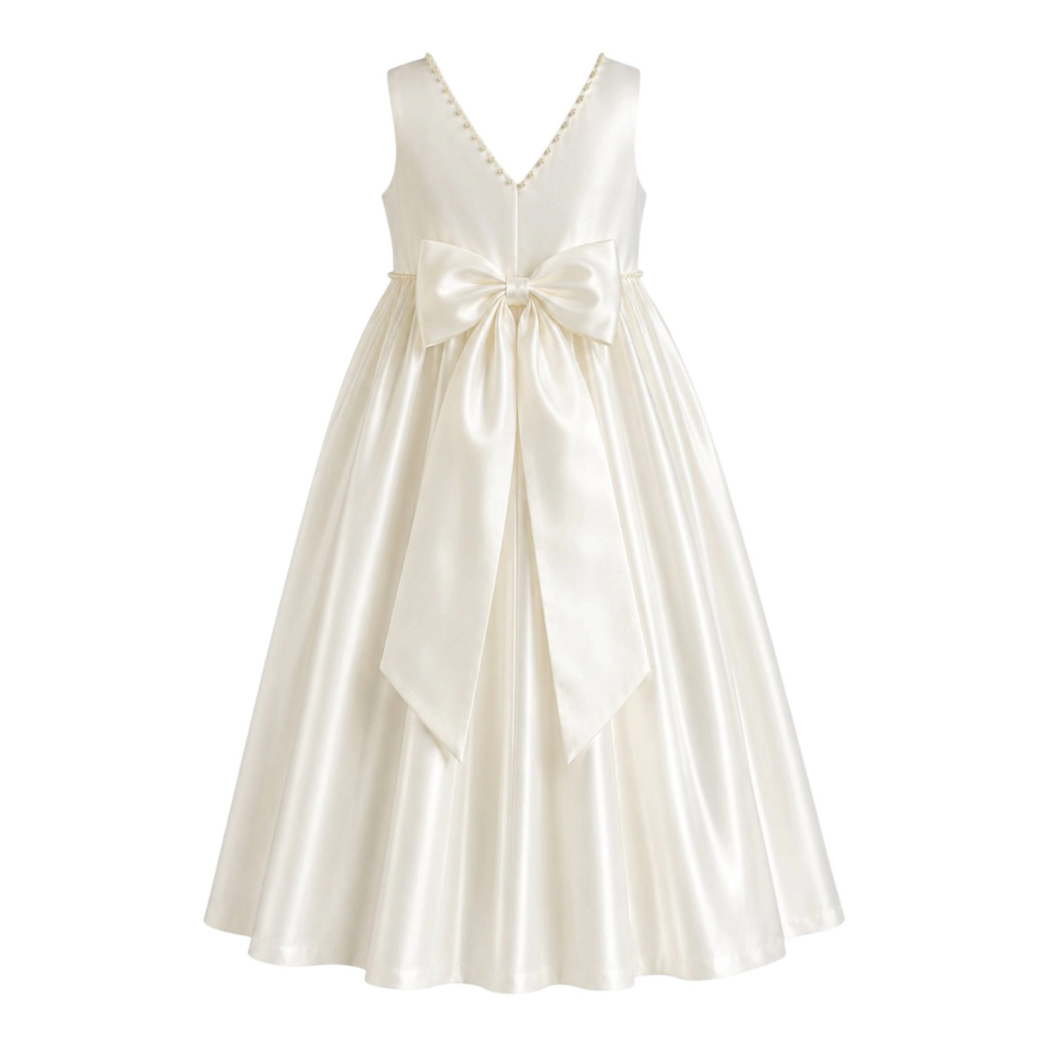 Laurenza's Girls White Satin Flower Girl Dress with Pearl Accents