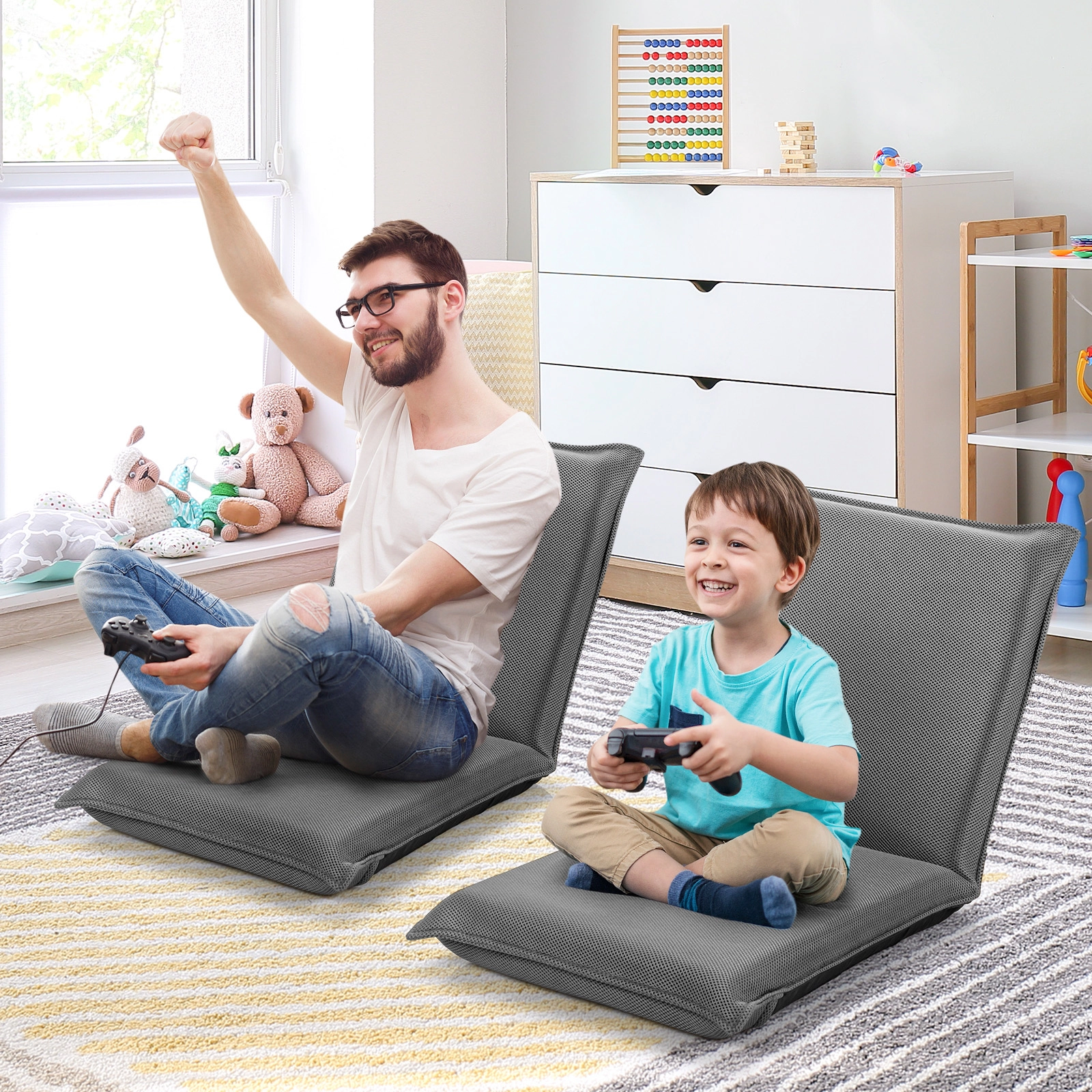 SUGIFT 6-Position Breathable Mesh Padded Folding Floor Sofa Chair 39.5-in x 18-in x 3-in 287-lb Capacity Gray