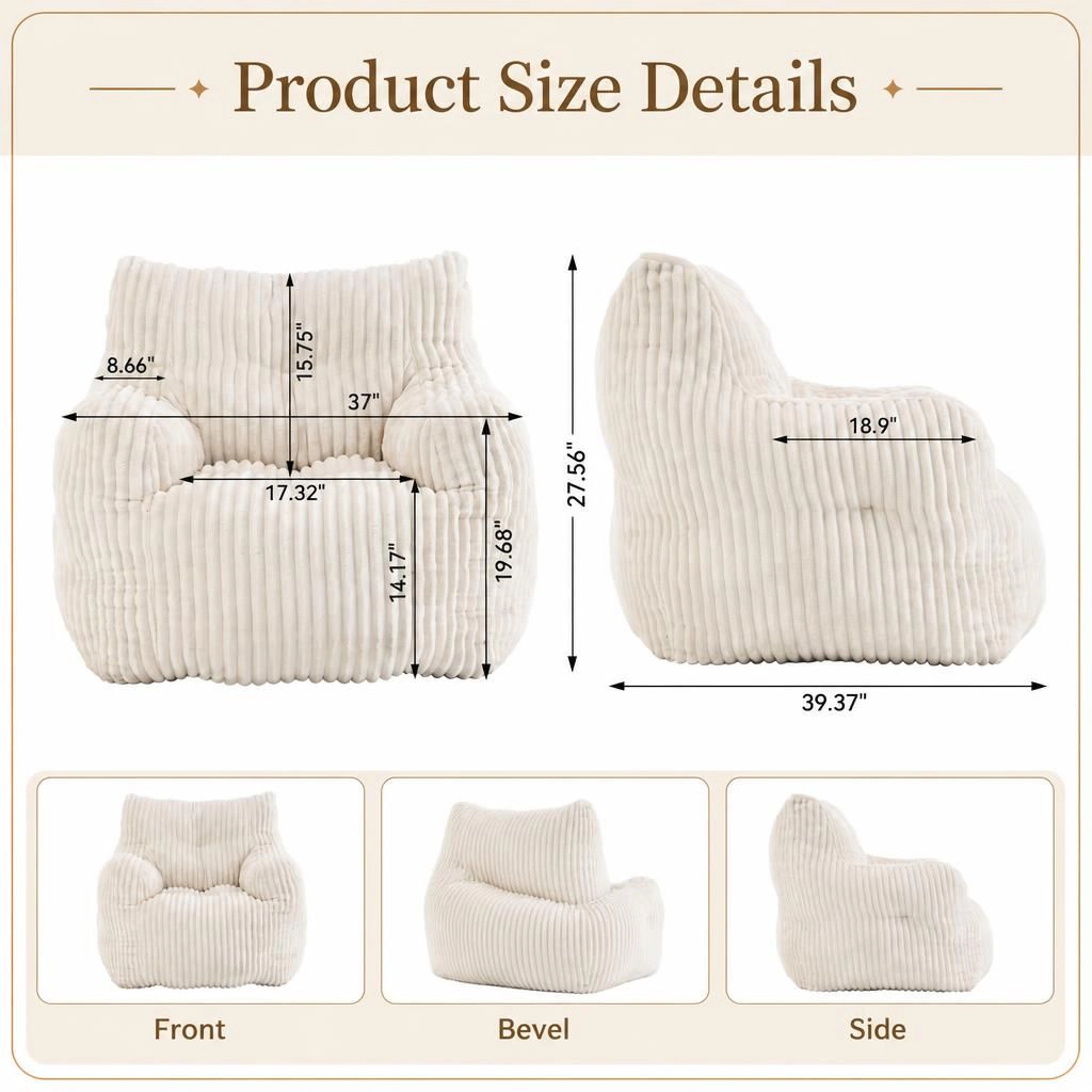 GOODSILO Soft Corduroy Relaxing Bean Bag Chair Lazy Sofa