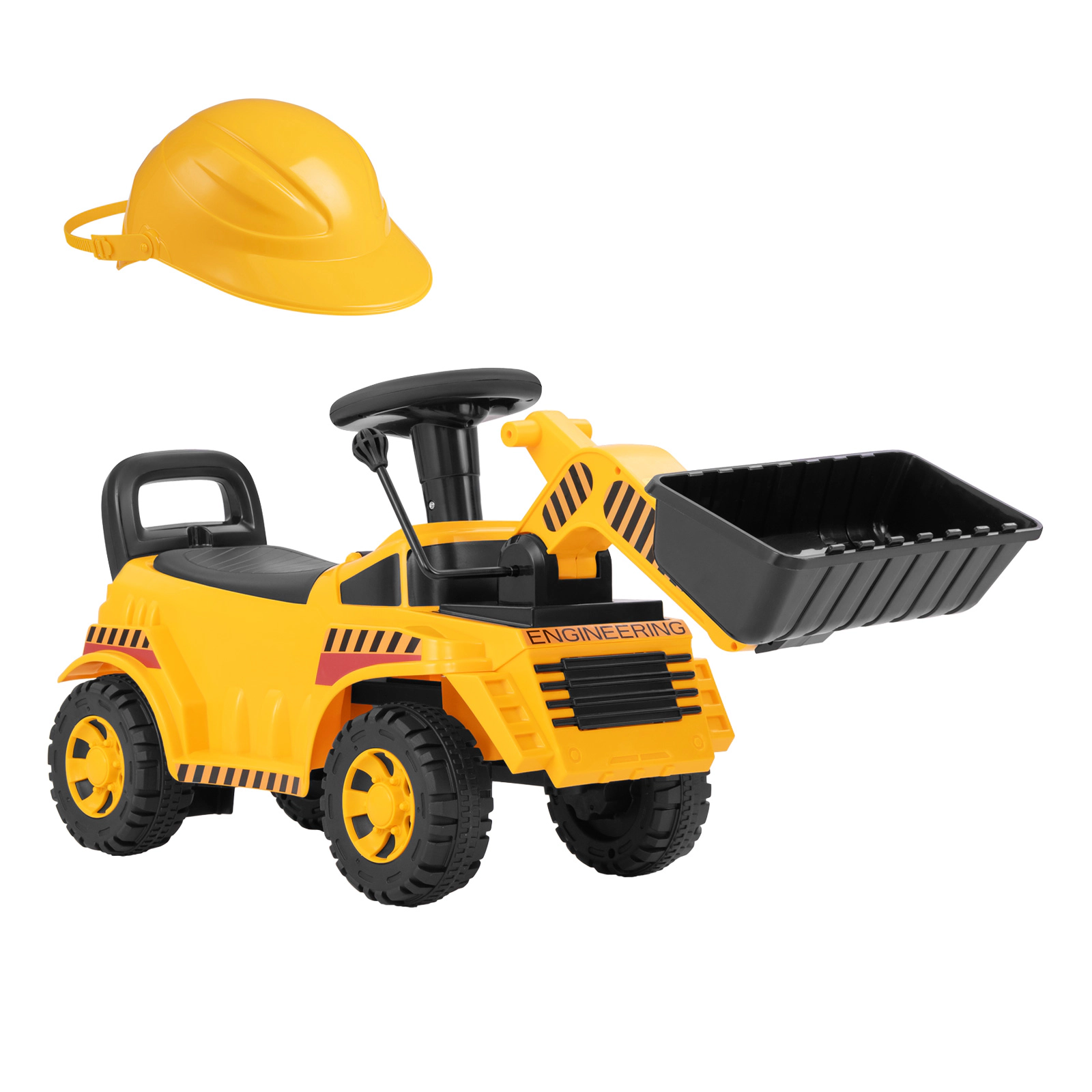 SUGIFT Yellow Toddler Ride-On Excavator Digger with Adjustable Bucket Helmet and Storage 36-in W 33-lb Rider