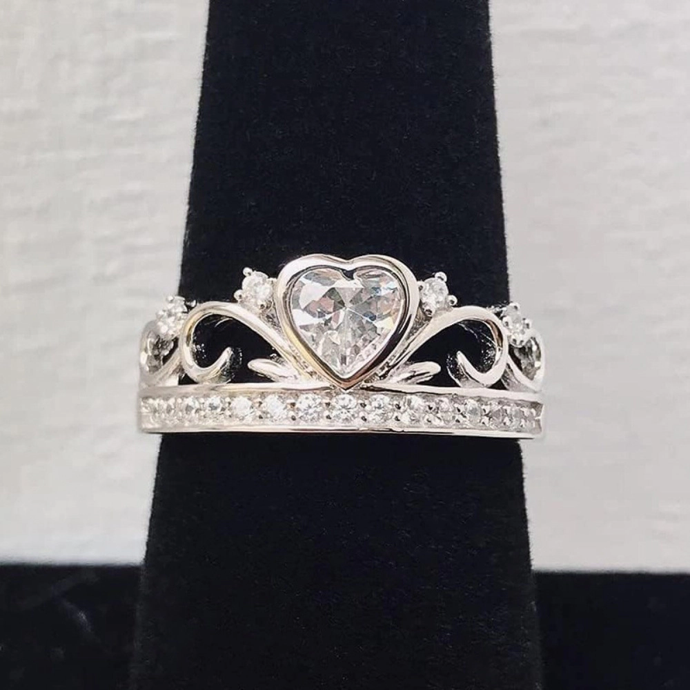 Crown Heart Hollow Out Promise Ring with Cubic Zirconia for Women