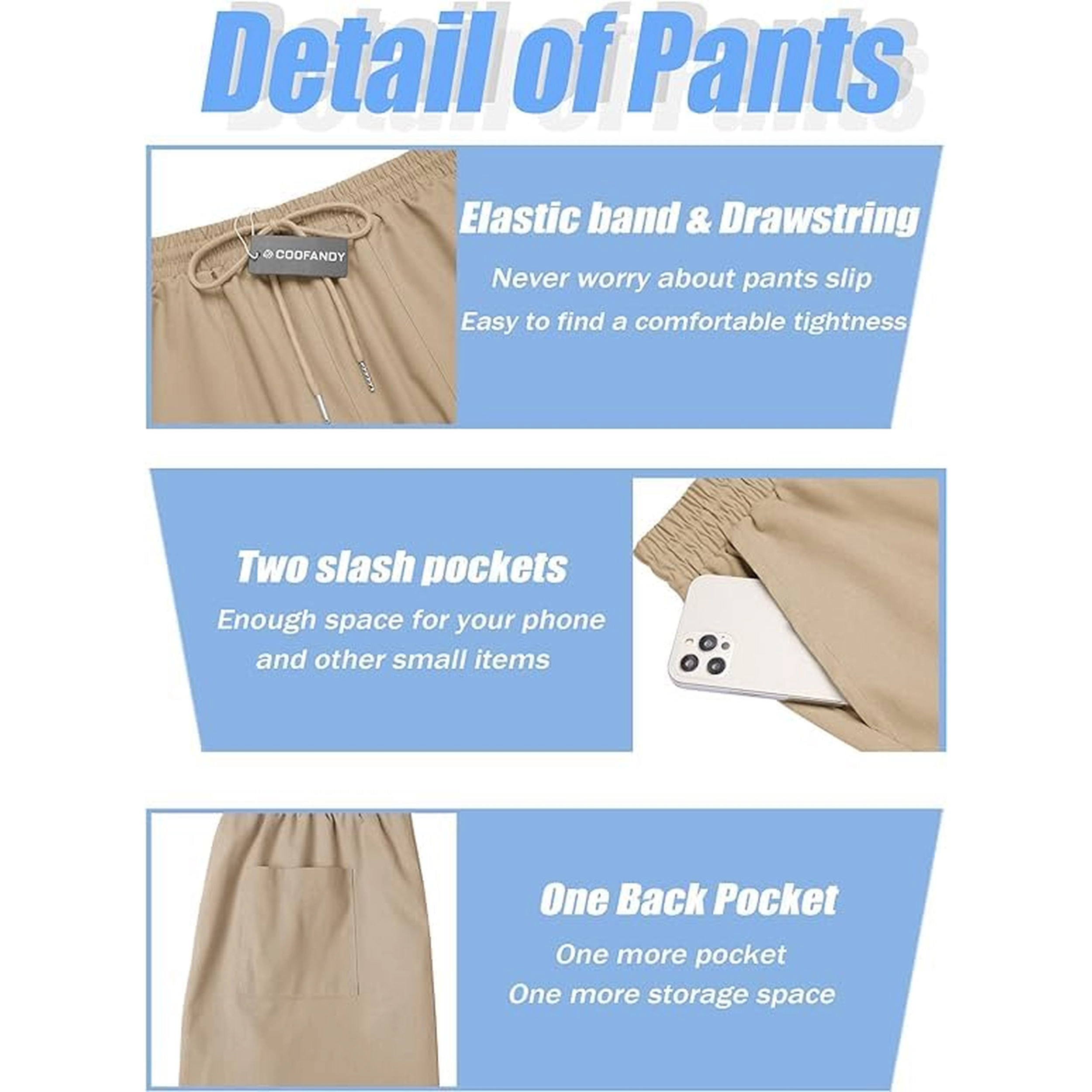 COOFANDY Men's Elastic Waist Drawstring Straight Leg Capri Pants