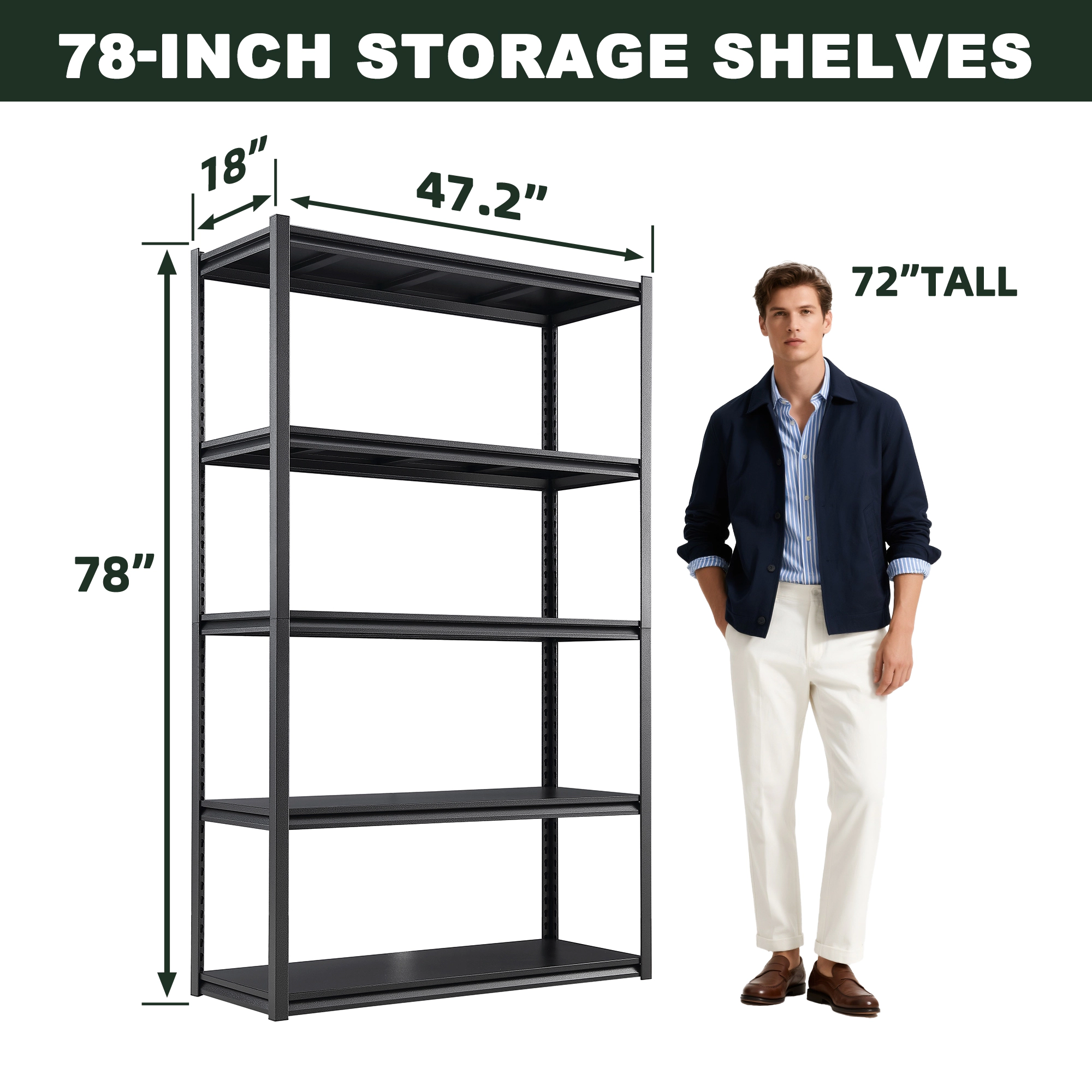 Flynama 5 Tier Heavy Duty Black Metal Utility Shelving Unit Solid Ventilated Shelves in W x in D x in H
