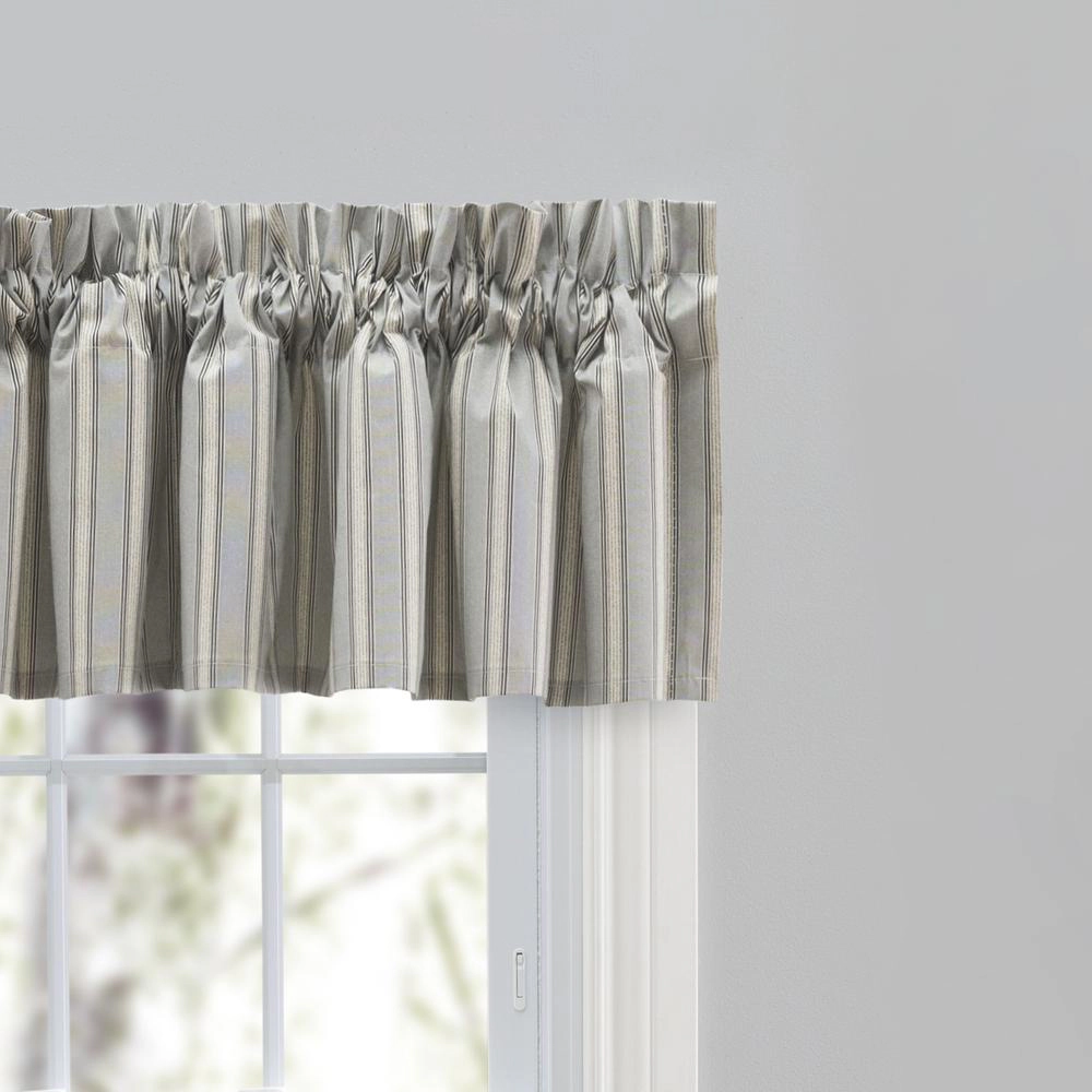Ellis Curtain Springfield Stripe 3" Rod Pocket Tailored Valance for Windows 80" x 13" Black