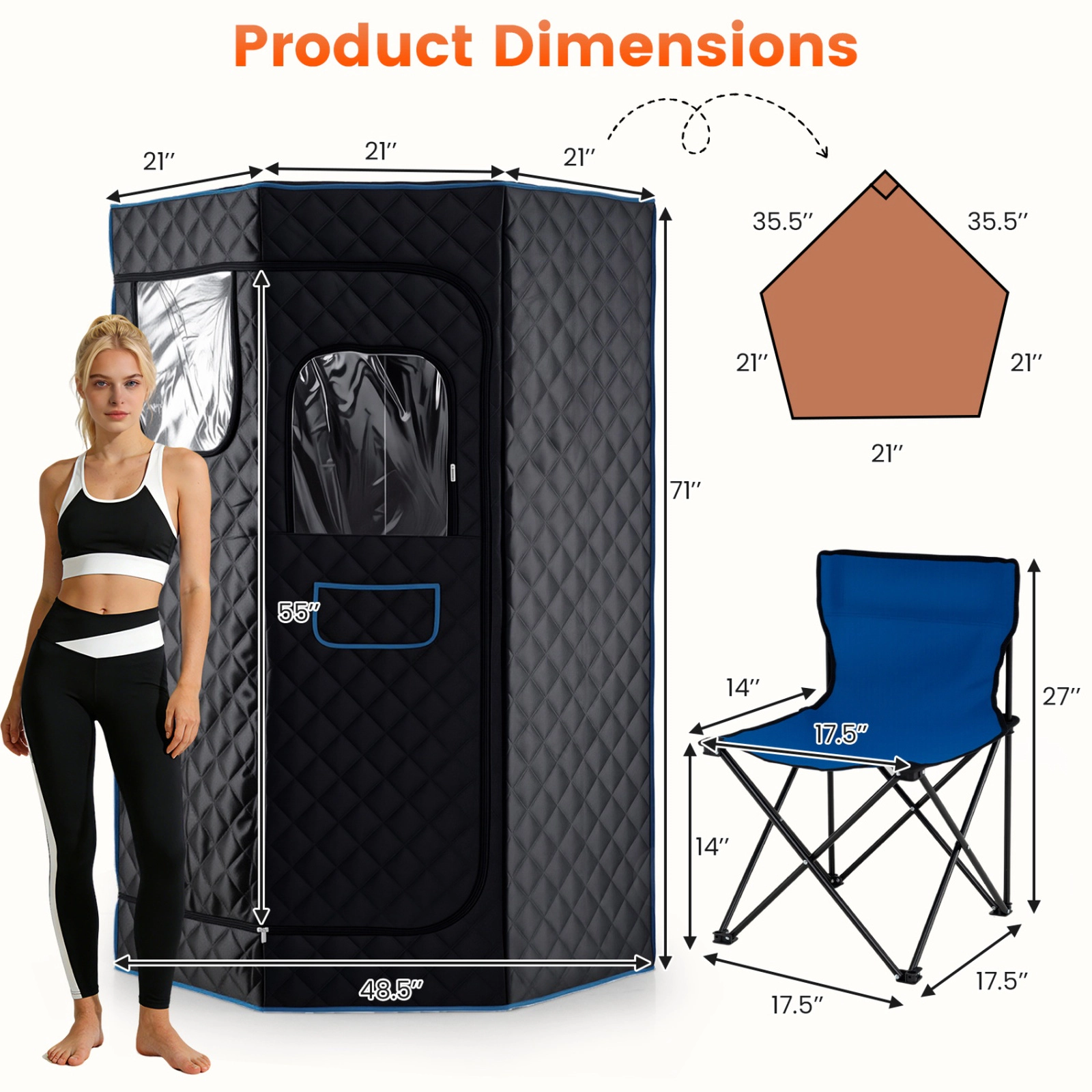 SUGIFT Black Portable Steam Sauna with 3-Liter Steamer and Folding Chair 35.5-in W 35.5-in D 71-in H 9 Heat Levels
