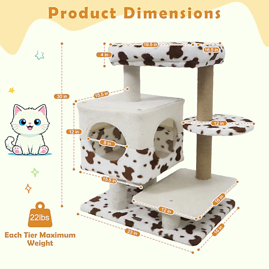 LJG Modern Cat Tree Indoor Cat Tower with Wide Upholstered Perch and 2 ...