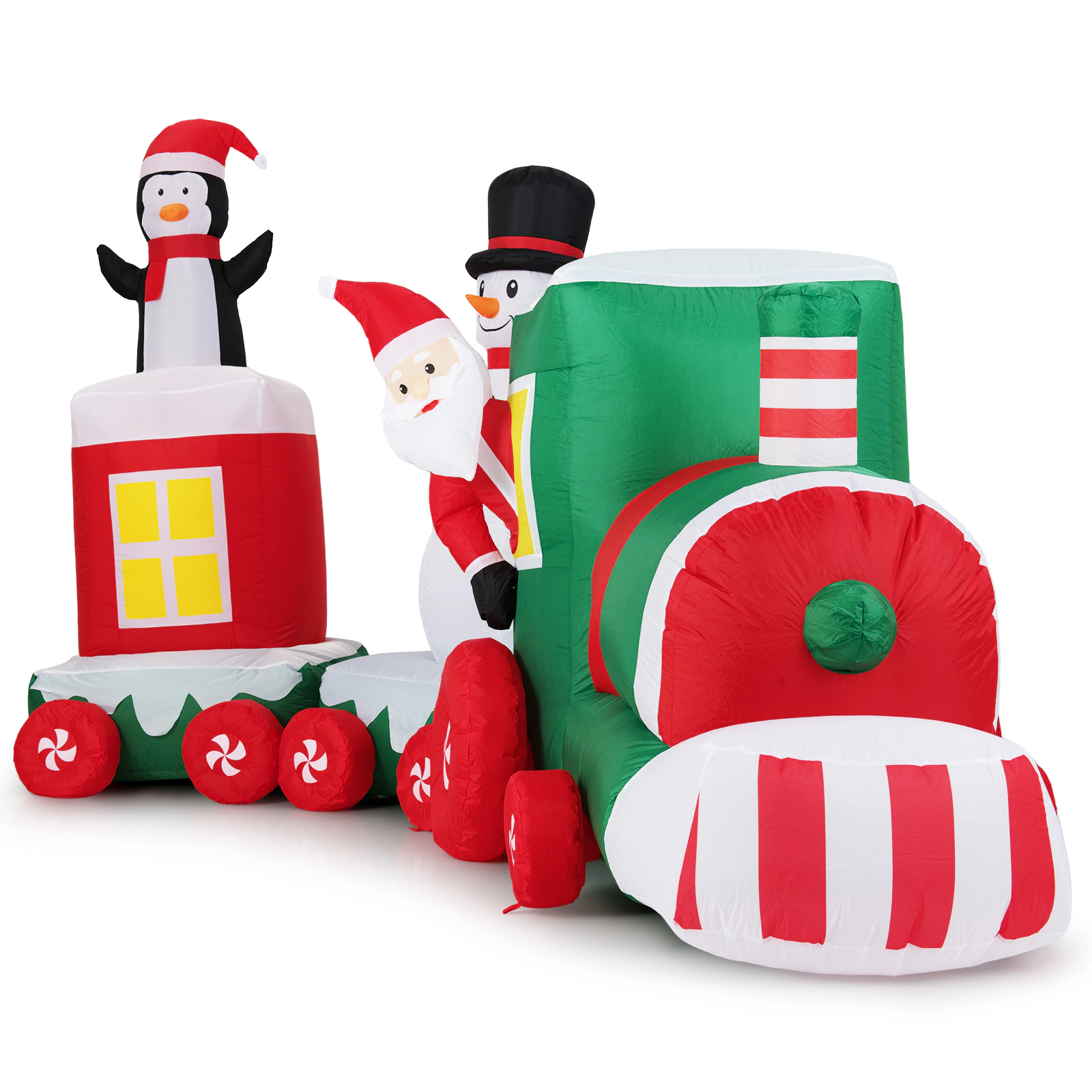 SUGIFT 11.5-ft Christmas Inflatable Train with Santa Snowman Penguin and 7 LED Lights for Yard Decor
