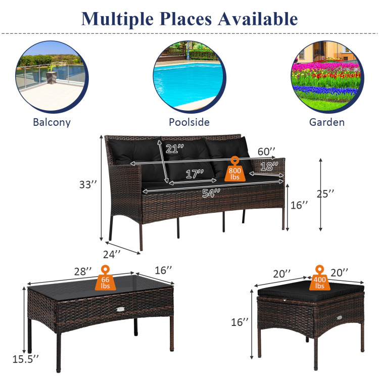 Hivvago 3 Pieces Patio Furniture Sectional Set With 5 Cozy Cushions-Black