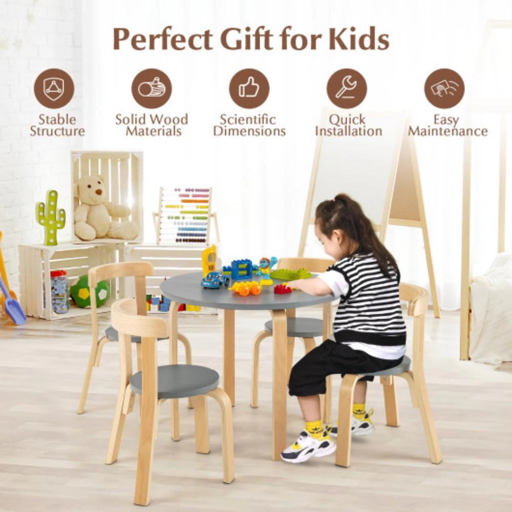 Hivvago 5-Piece Kids Wooden Curved Back Activity Table And Chair Set With Toy Bricks