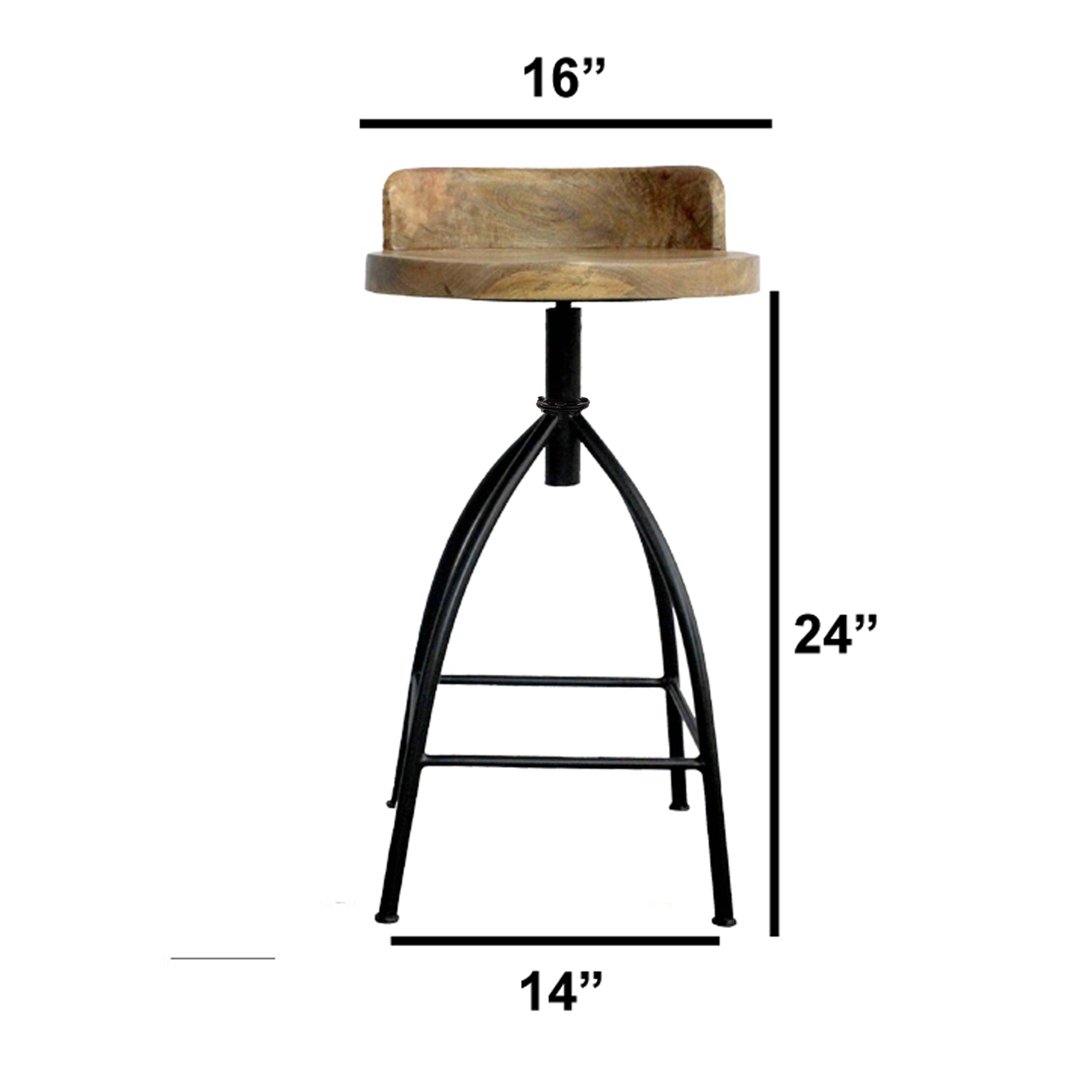 The Urban Port Pia 25-31 Inch Set of 2 Industrial Style Counter Height Stools with Adjustable Swivel Seat, Brown, Black