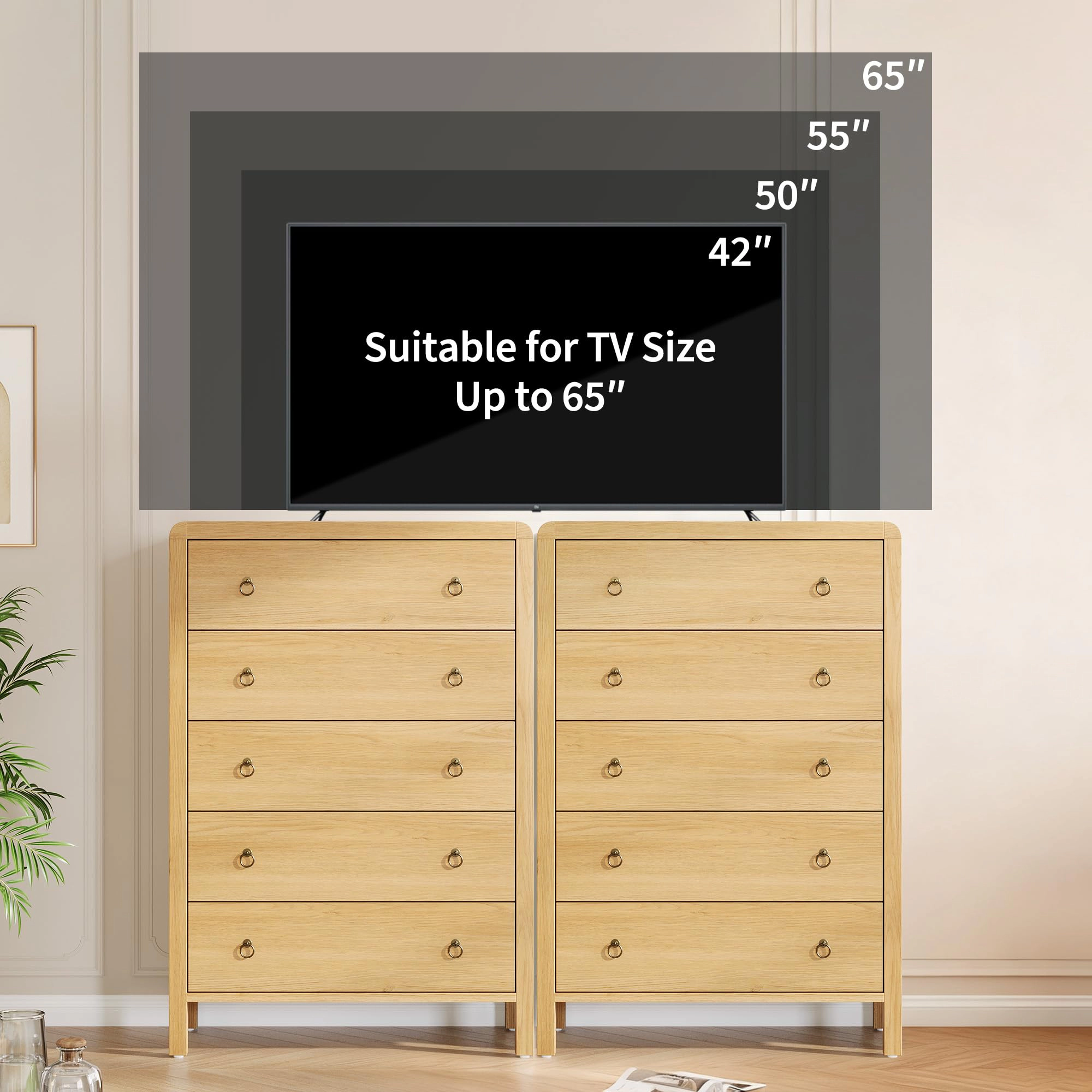 5 Drawer Dresser for Bedroom, 47" Tall Storage Cabinet, Nightstand with Large Clothes Organizer