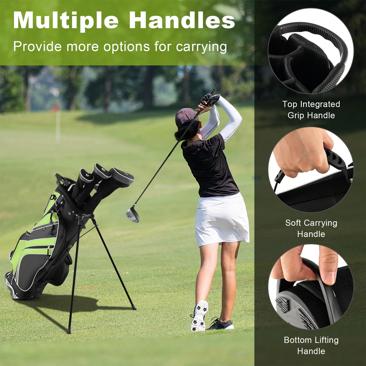 SUGIFT Green 6-Way Top Divider Umbrella Holder and Padded Straps Golf Stand Cart Bag