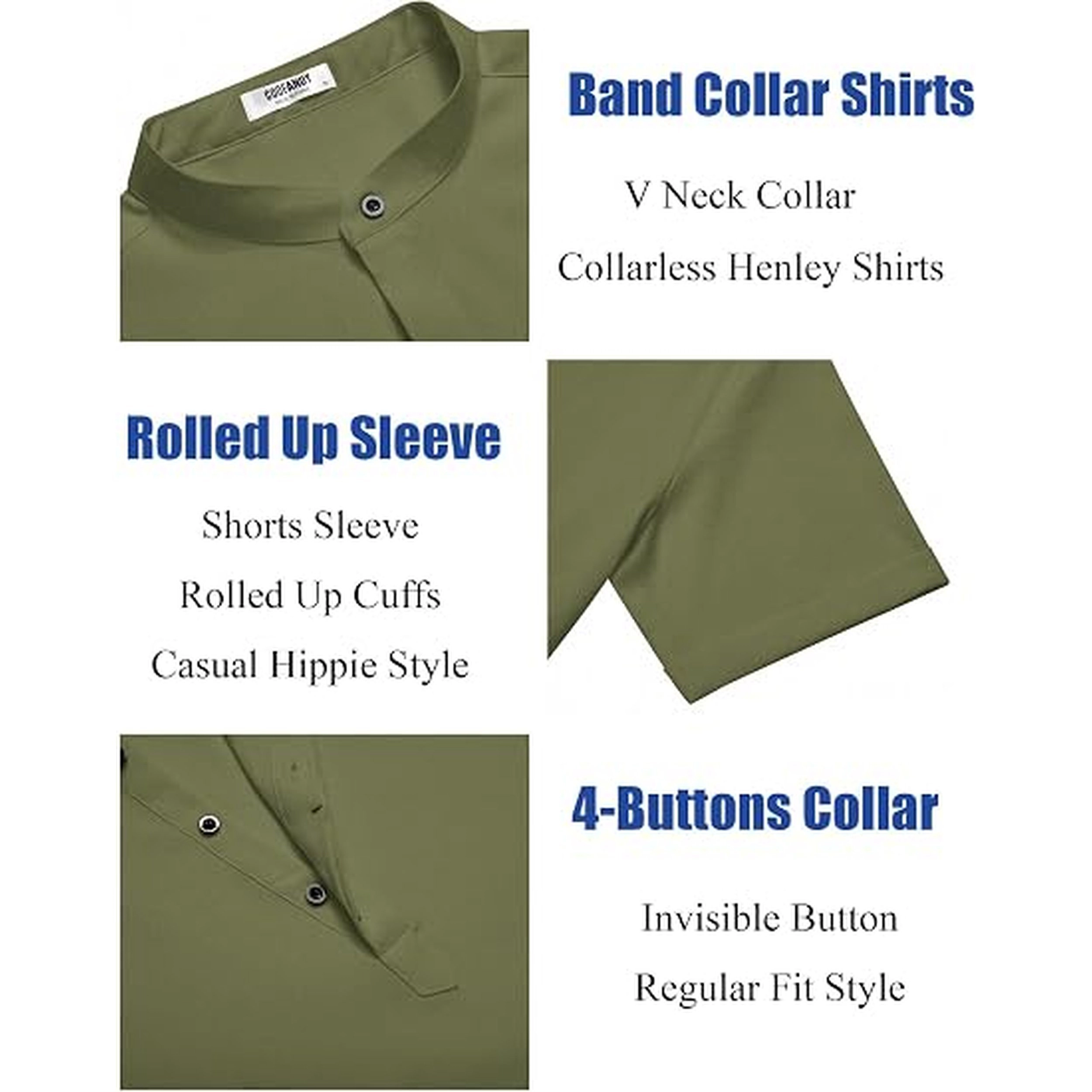 COOFANDY Mens  Short Sleeve Henley Shirts V Neck Button Striped Casual Tops