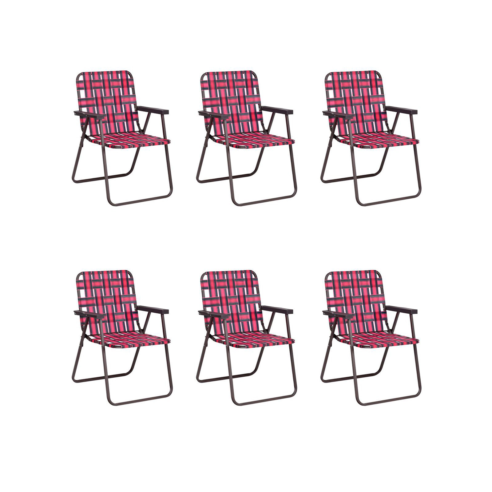 LJG 6 Pieces Folding Beach Chair Camping Lawn Webbing Chair