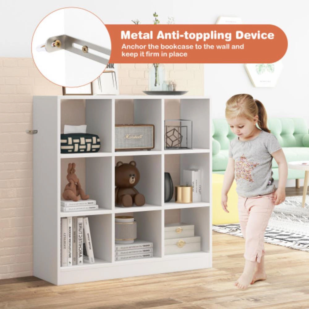 Hivvago Modern 9-Cube Bookcase with 2 Anti-Tipping Kits for Books Toys Ornaments-White