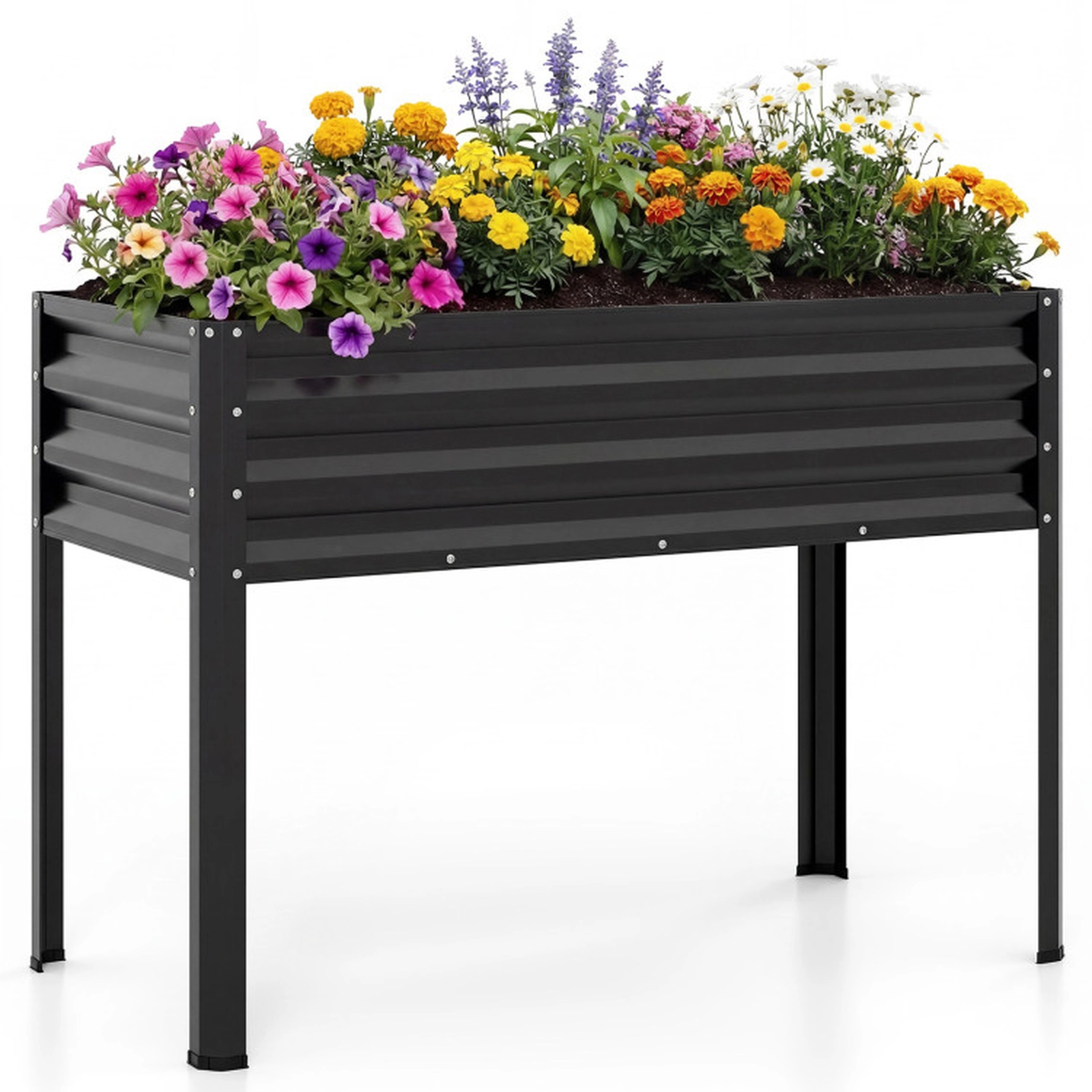 SUGIFT 32-in Tall Electroplated Metal Raised Garden Bed with Legs 175-lb Capacity 5 Cu.ft Black