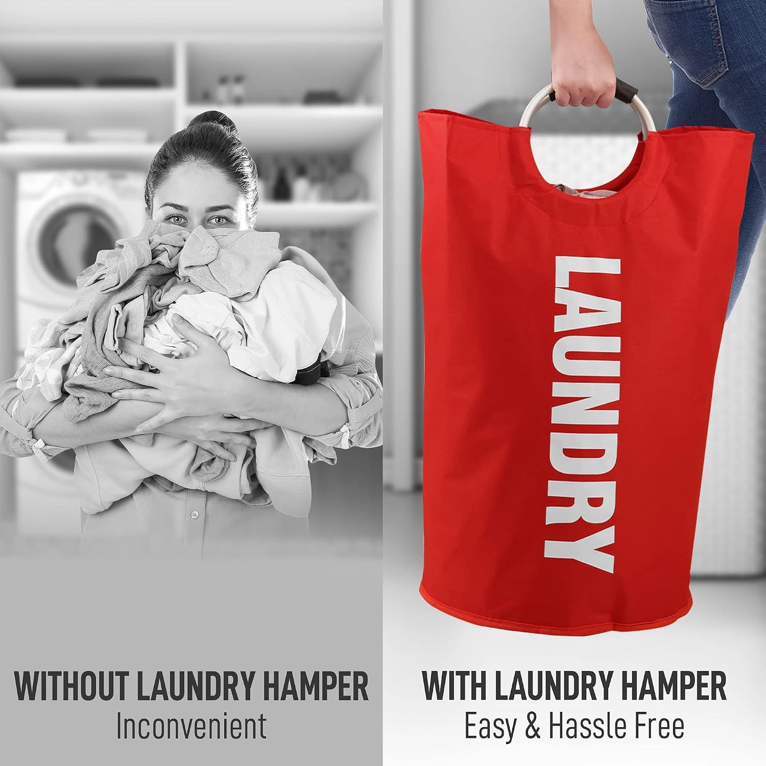 Zulay Home 82L Large Heavy Duty Laundry Basket Collapsible - Non-Slip Padded Bag With Handles