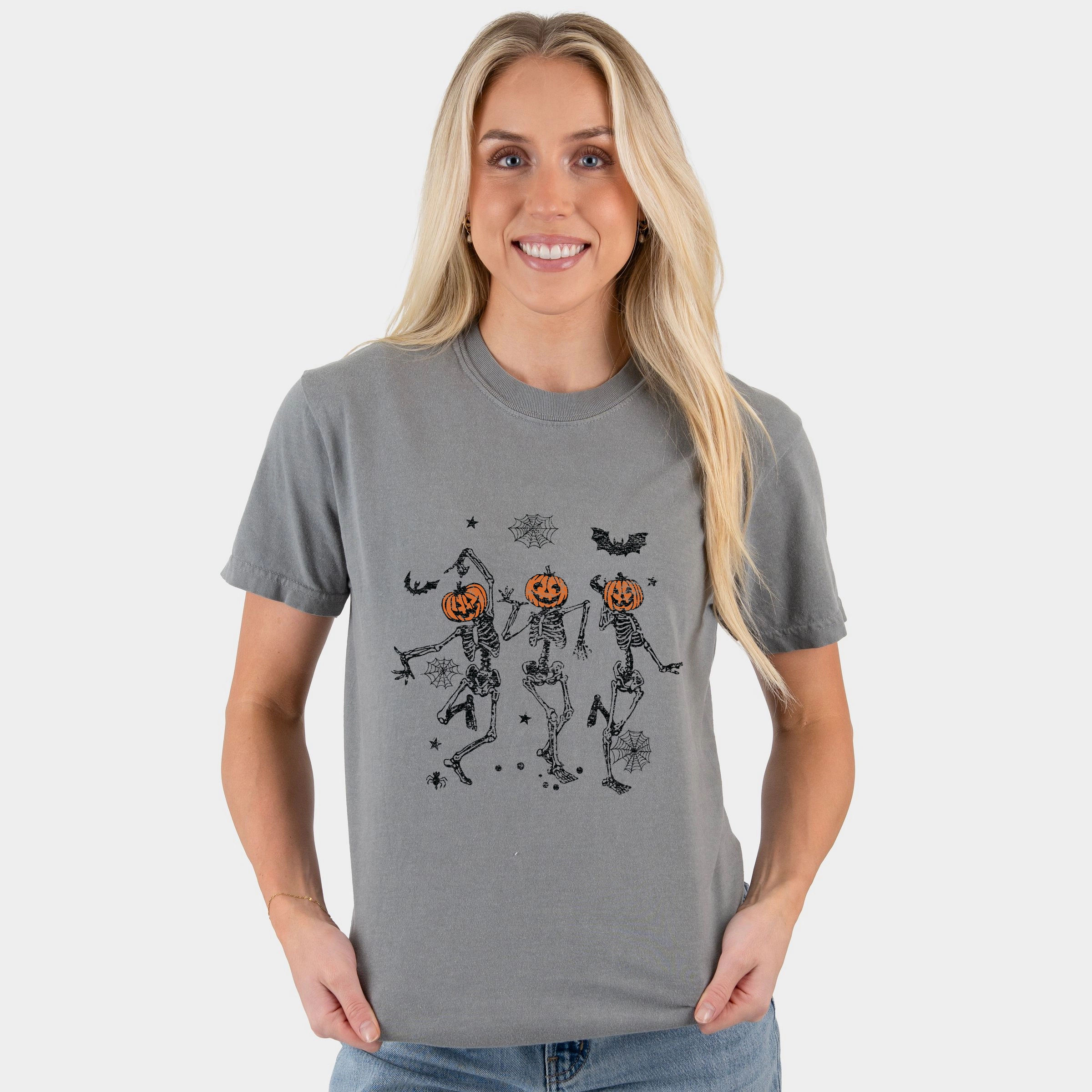 Simply Sage Market - Women's Garment Dyed Graphic T-Shirt Dancing Skeleton Trio