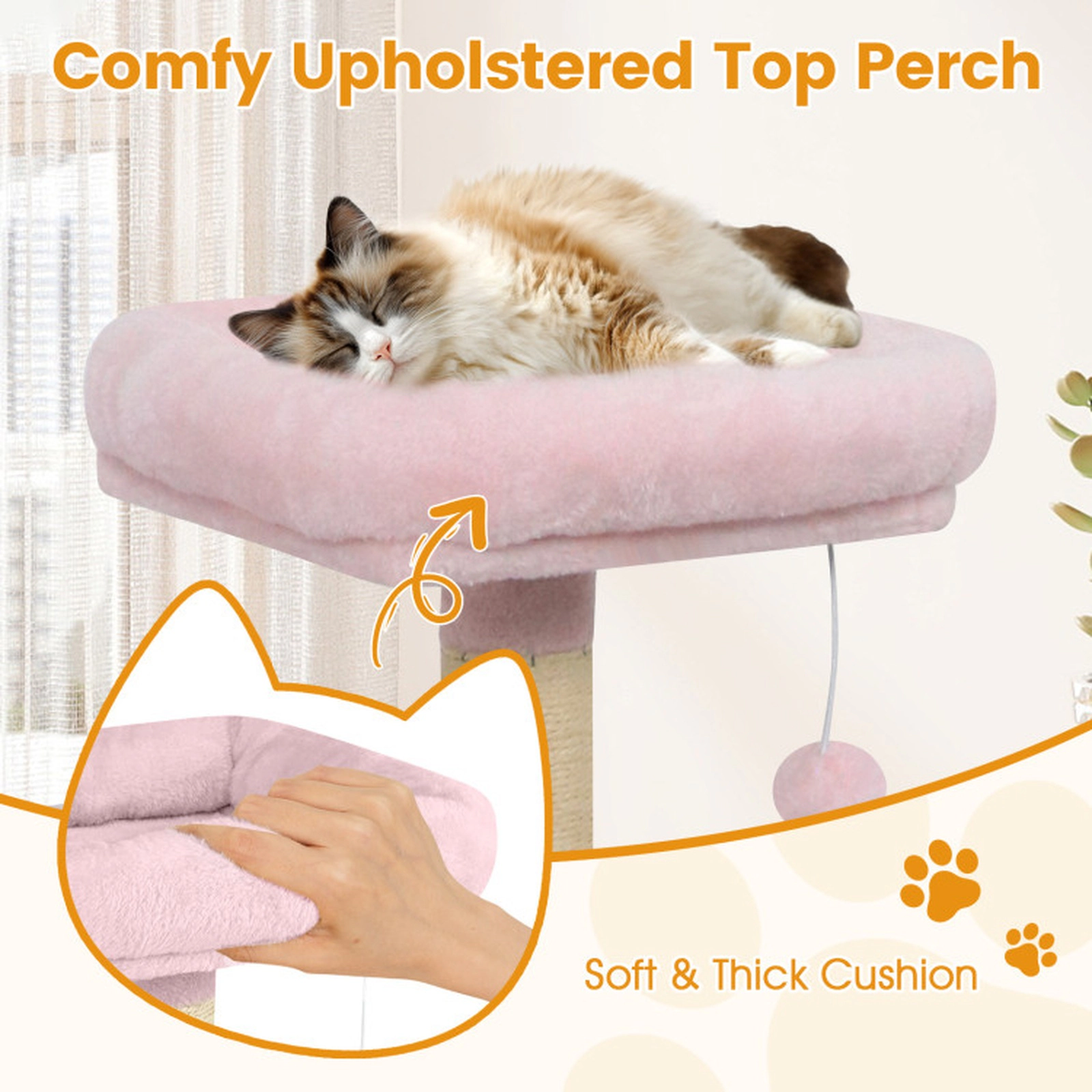 SUGIFT 58-in Multi-Level Cat Tree Tower with Padded Top Perch Condo and Scratching Posts 29-lb Net Weight Pink