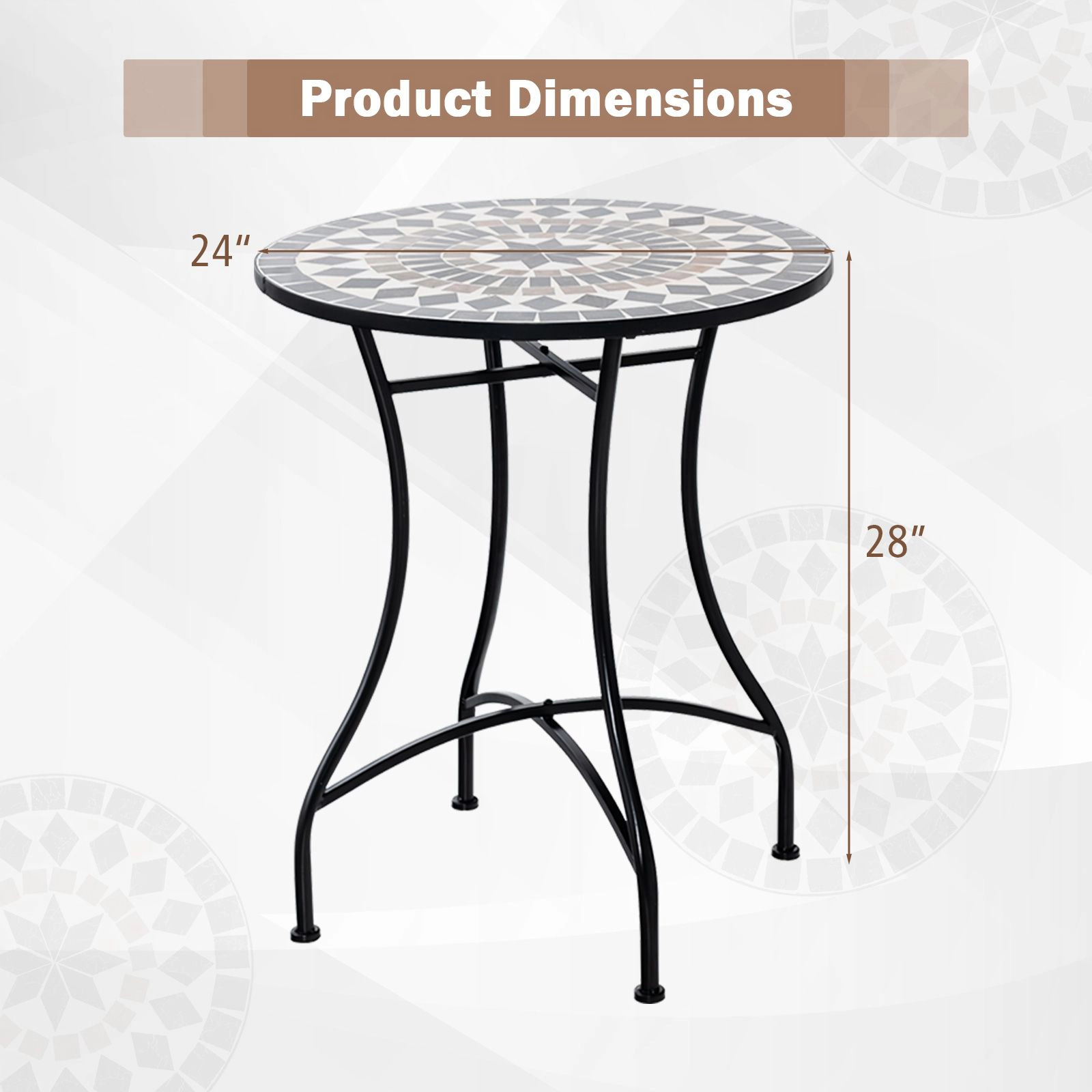 SlickBlue 24 Inch Round Mosaic Patio Table with Metal X-Frame