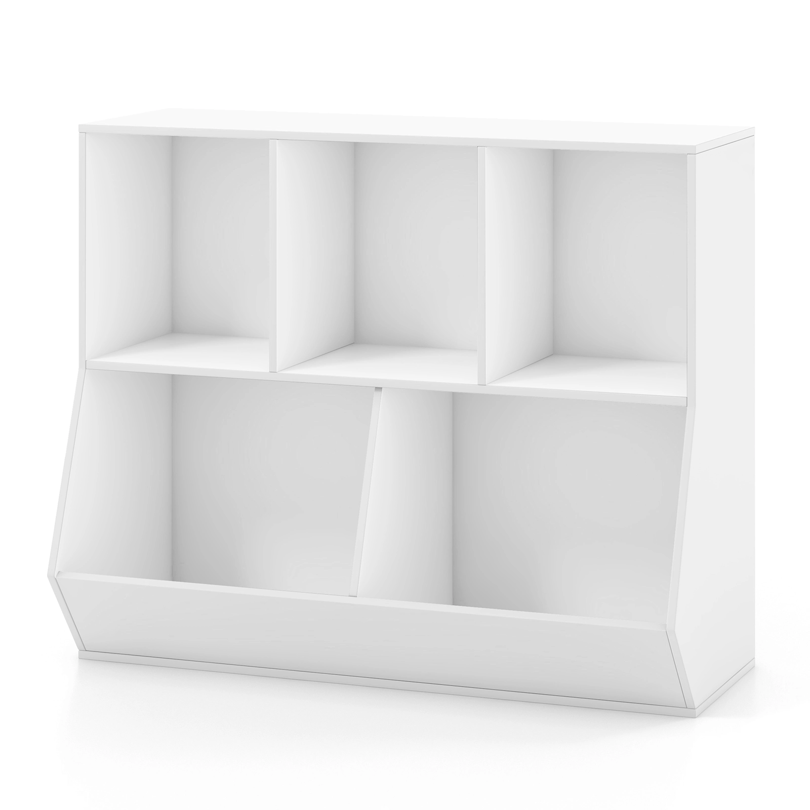 SUGIFT White 5-Cube 110-lb Top Wooden Kids Toy Storage Organizer with Anti-Tipping Kits and 6-in Barriers
