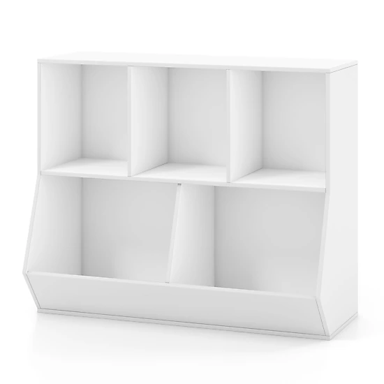 SUGIFT White 5-Cube 110-lb Top Wooden Kids Toy Storage Organizer with Anti-Tipping Kits and 6-in Barriers