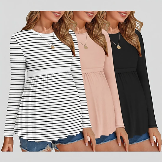 Ekouaer Women's Round Neck Long Sleeve Maternity Empire Waist Dress