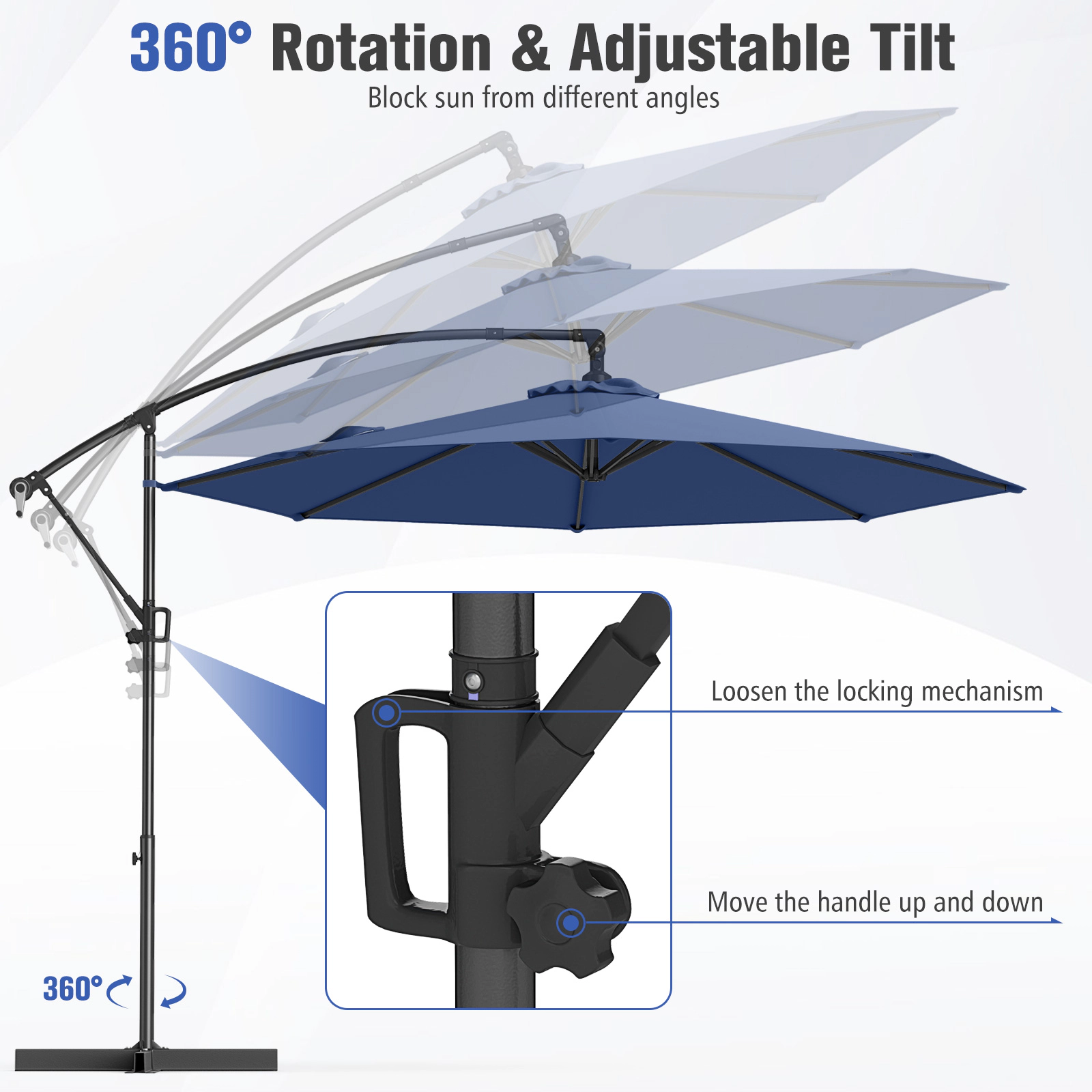SUGIFT 10 ft Offset Hanging Umbrella with Infinite Tilt and 360 Degree Rotation