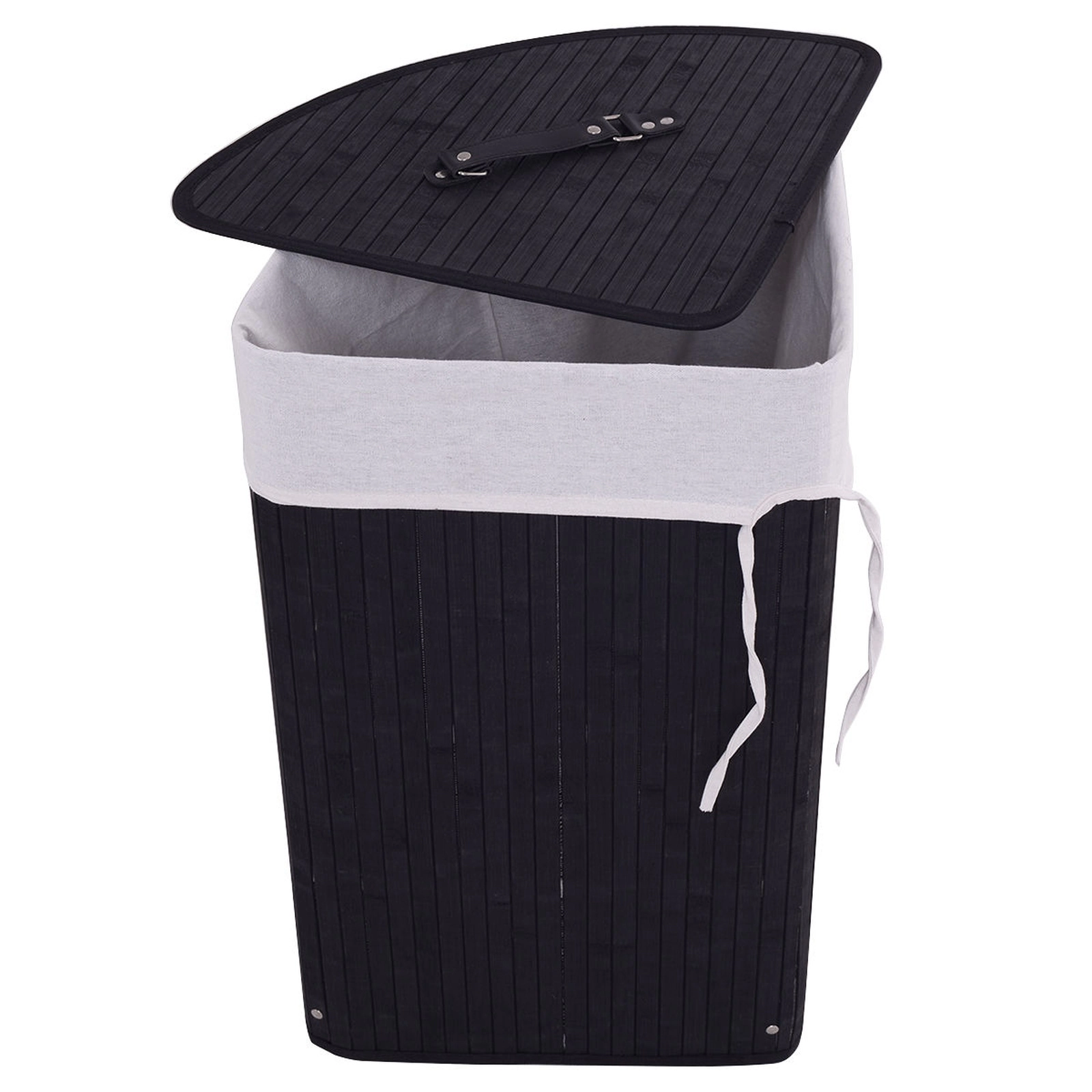 SUGIFT Corner Bamboo Laundry Hamper 58 L with Removable Liner for Bathroom