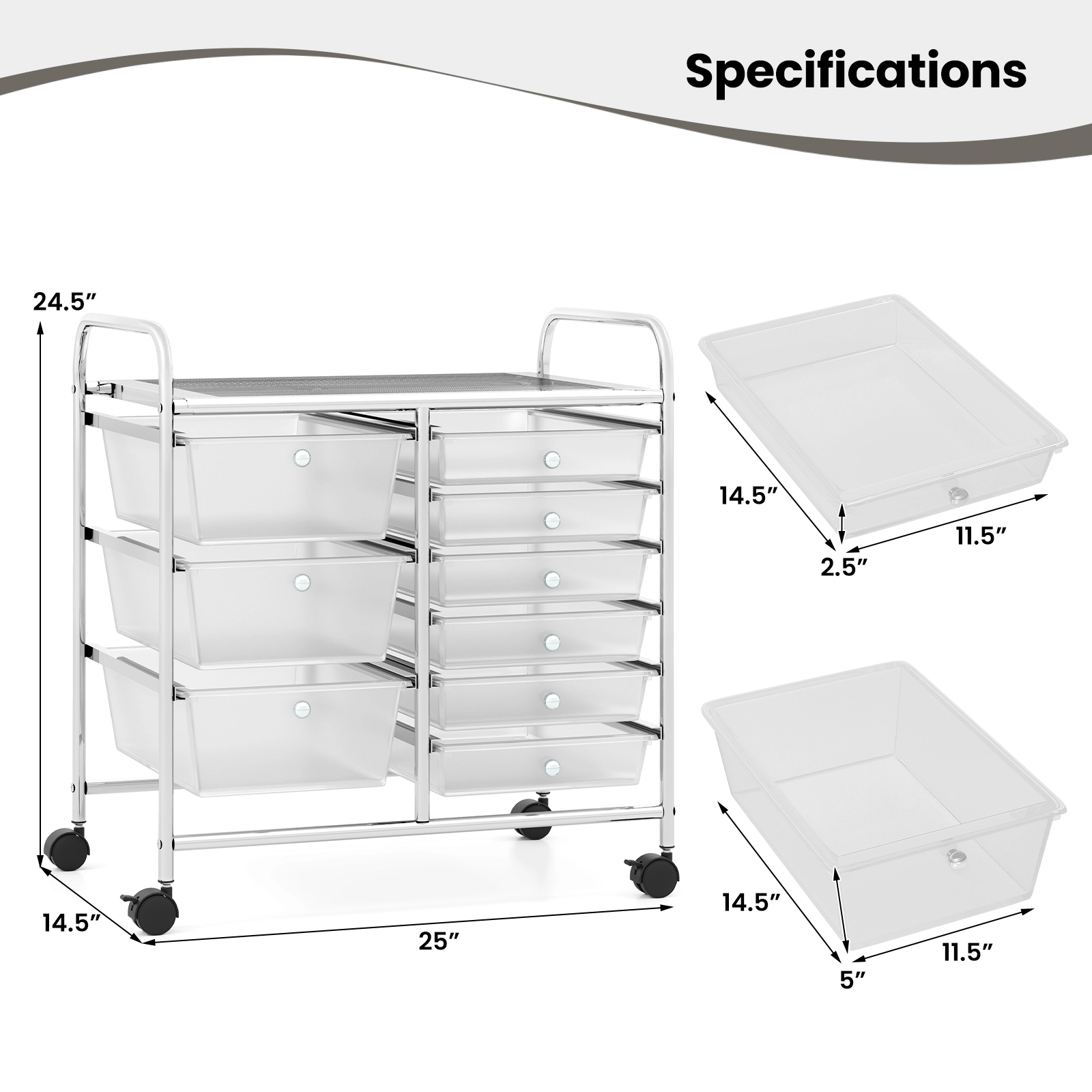 SUGIFT 9-Drawer Rolling Storage File Cabinet Cart 22-lb Tabletop Capacity White Silver Hot Pink
