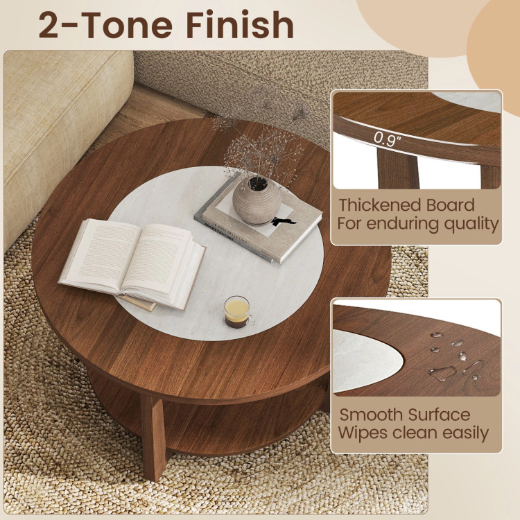 Hivvago Round Living Room Coffee Table with Contrasting Top and Open Display Shelf