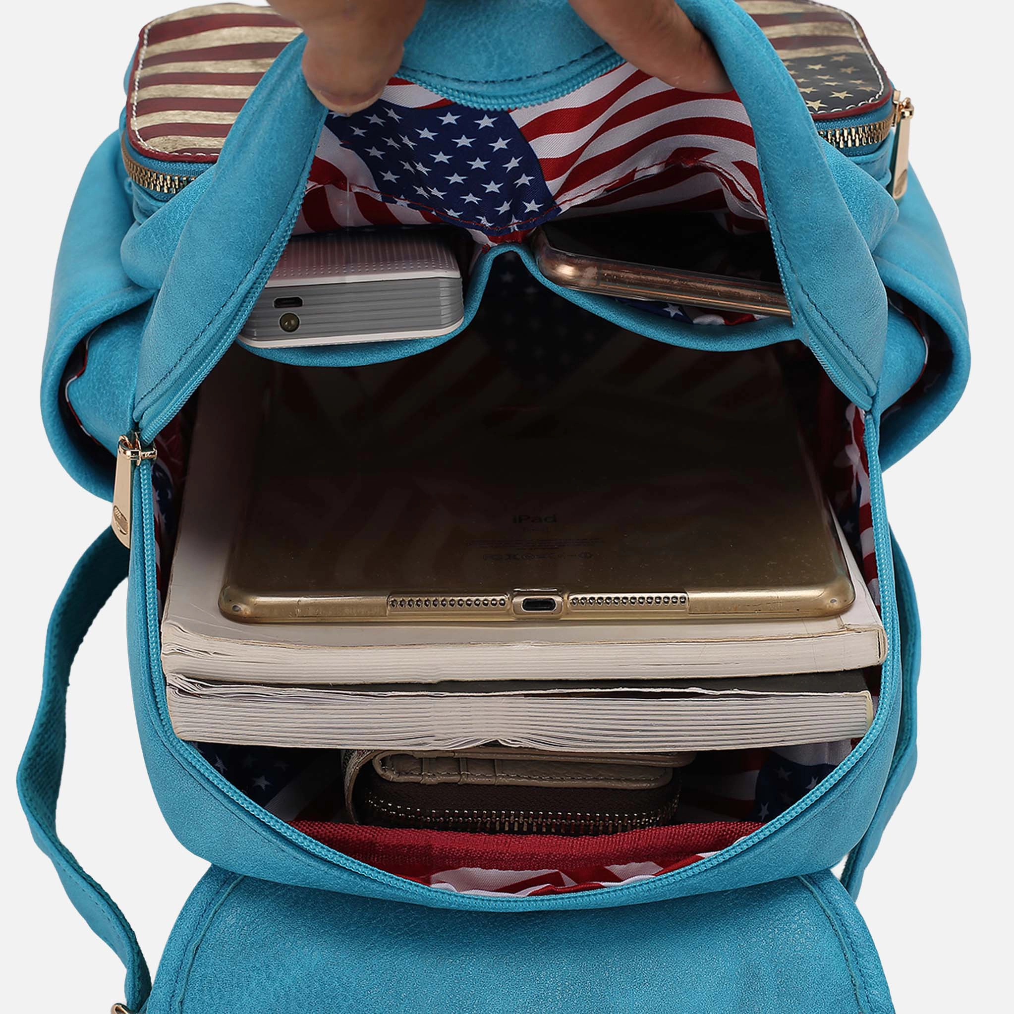 Mia K Collection Regina Vegan Leather Backpack - Patriotic Flag Print, Gold-Tone Hardware