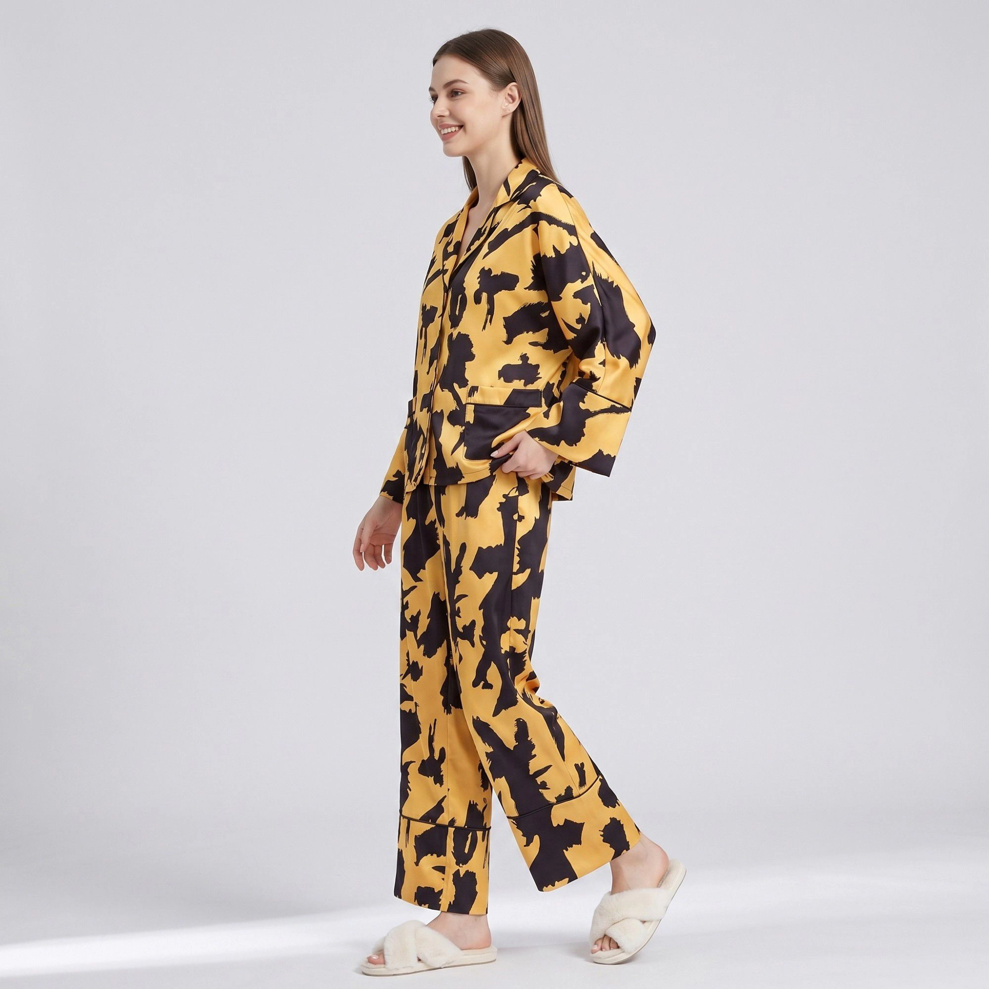 Anna-Kaci Women's 2-Piece Abstract Print Pajama Set with Button Front Top and Wide Leg Pants