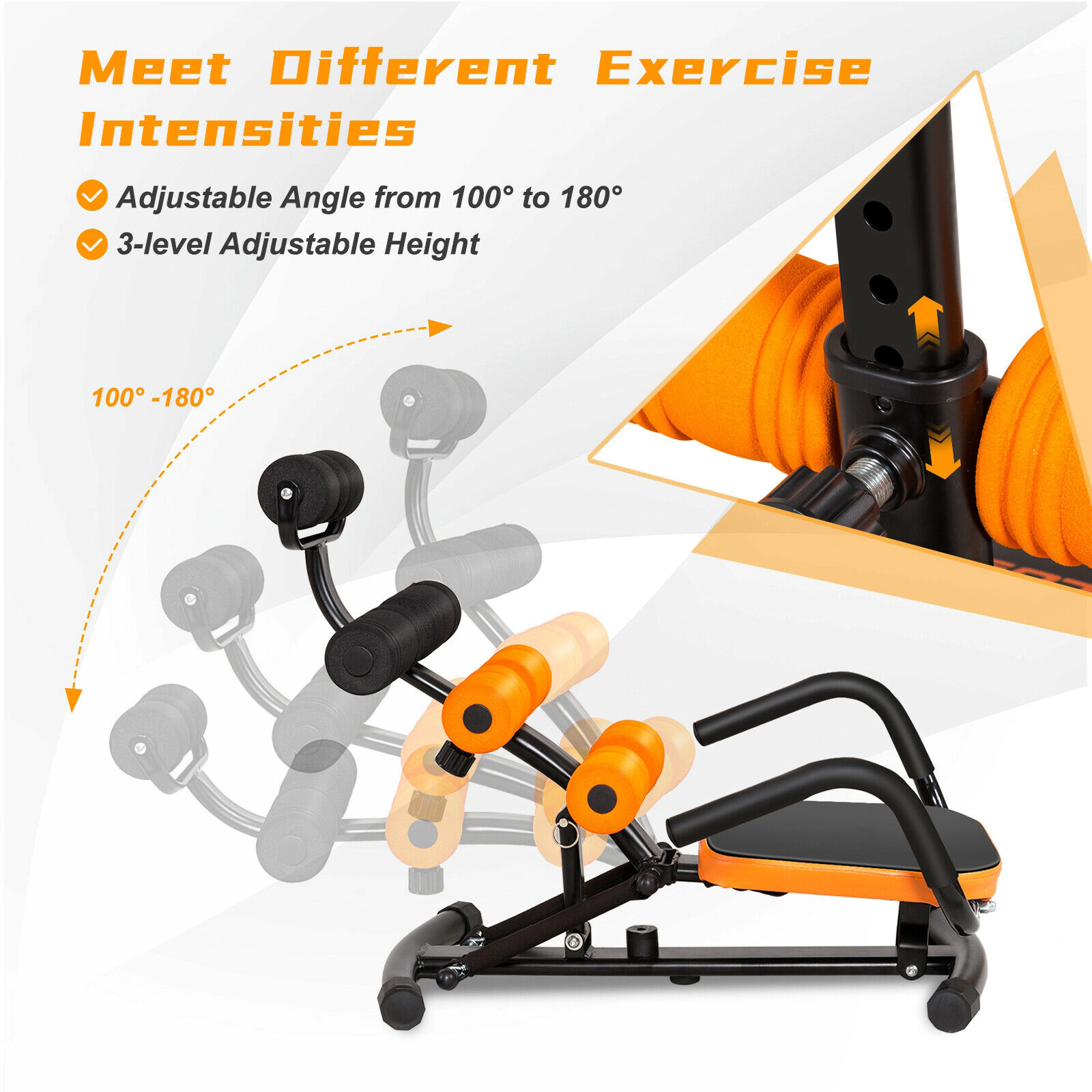 SUGIFT Orange Abdominal Trainer Bench with Foam Rollers 23.6-in W 21.5-in D 27.5-in H 220.5-lb User Capacity