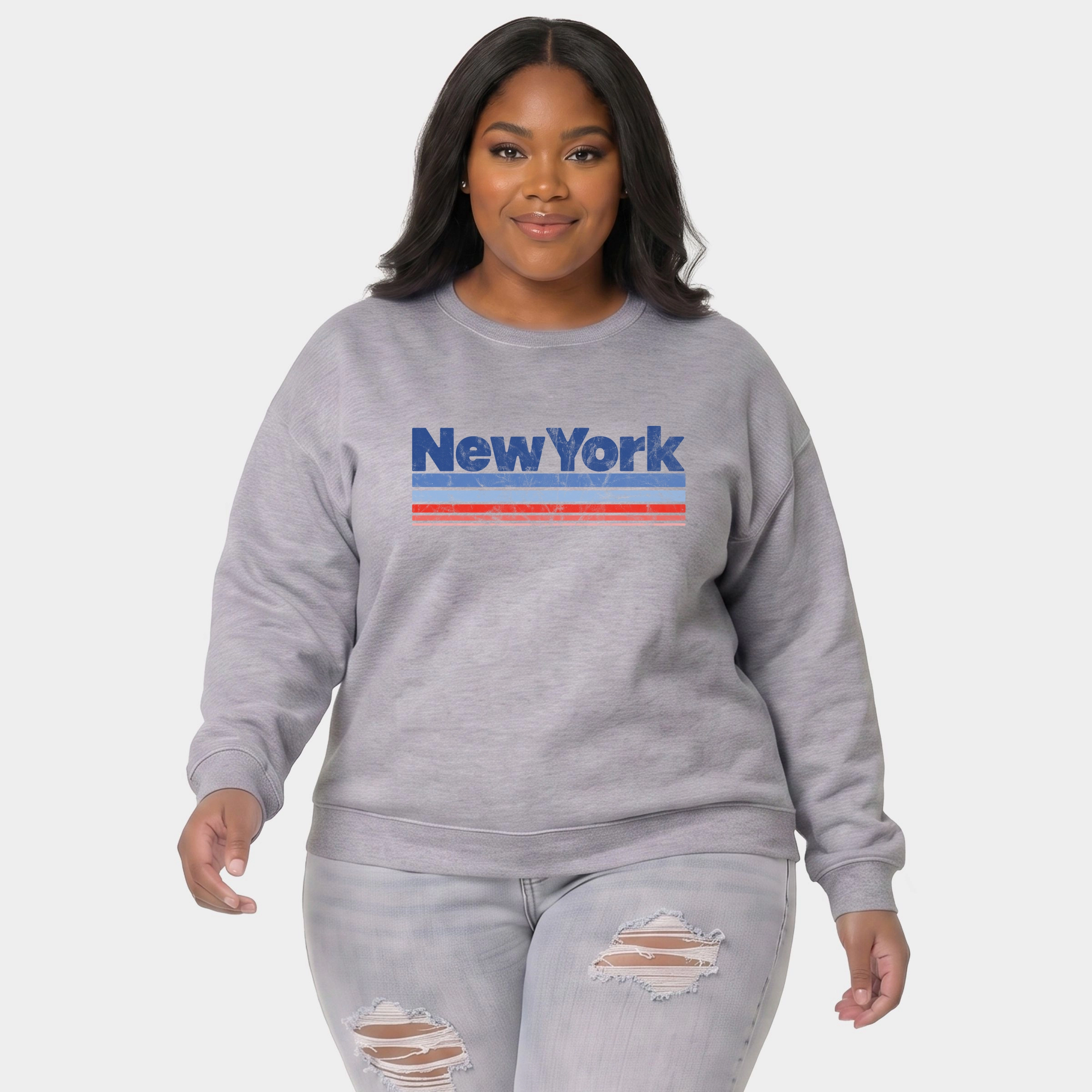 Simply Sage Market - Women's Plus Sized Graphic Sweatshirt New York Retro Stripes