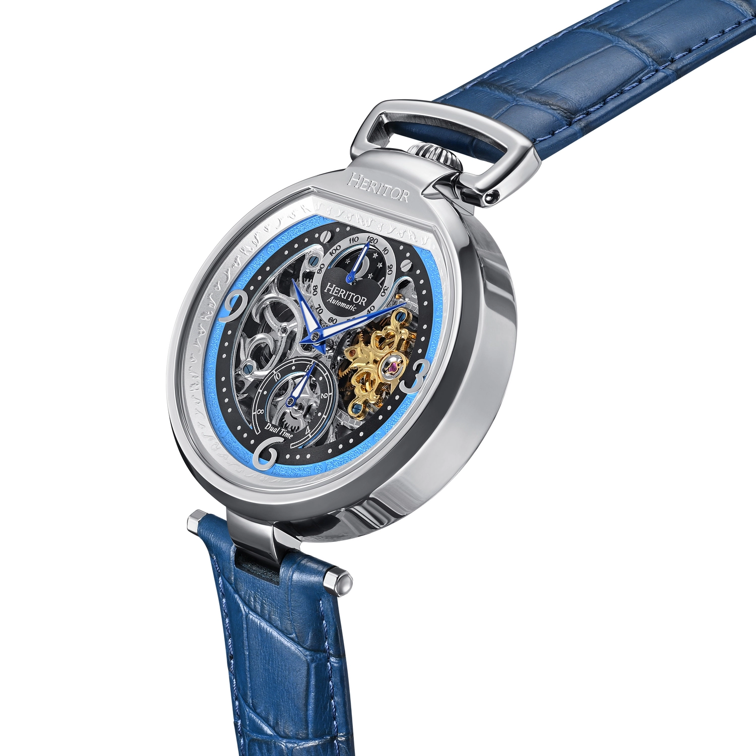 Heritor Automatic Lincoln Leather-Band Skeleton Watch with Moon Phase