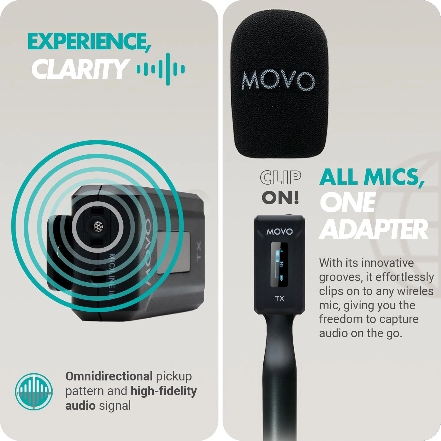 Movo WMX-2-L-Duo Dual Wireless Lavalier Microphone for iPhone/Lightning Devices with WMX-HM Handheld Adapter