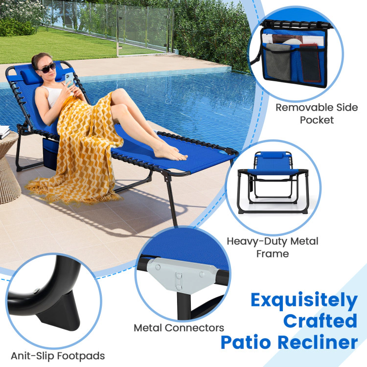 Hivvago 4 Position Folding Lounge Chaise With Adjustable Backrest And Footrest