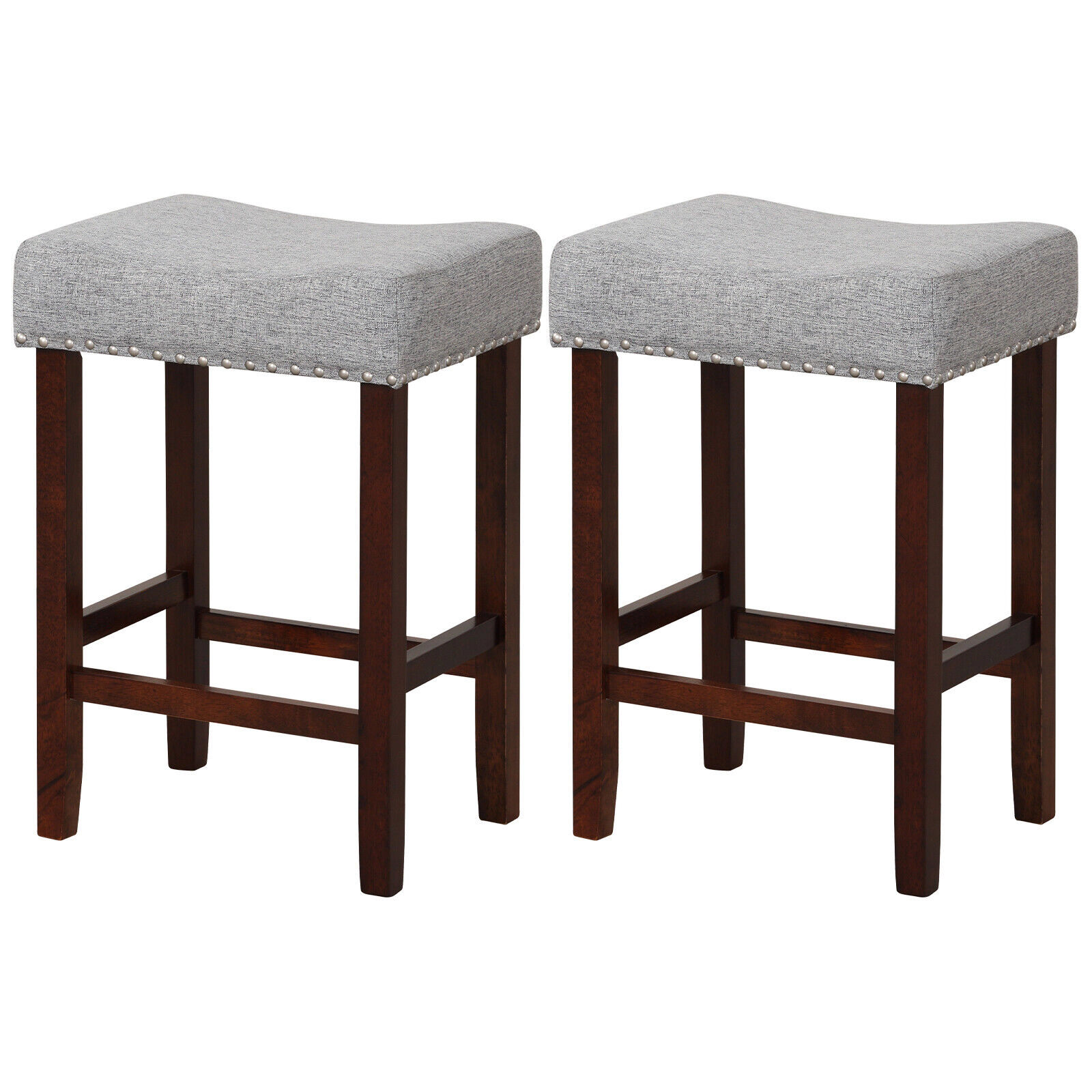 Glintex 2-Piece Backless Counter Stool Set with Curved Seat and Nailhead Trim, Gray + Brown