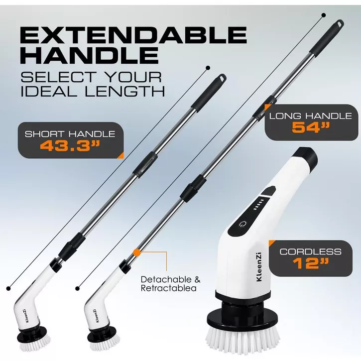 Luminuxe Electric Spin Scrubber Cleaning Brush 8 In 1 Shower Scrubber Adjustable Handle. For Windows, Bathrooms, Cars