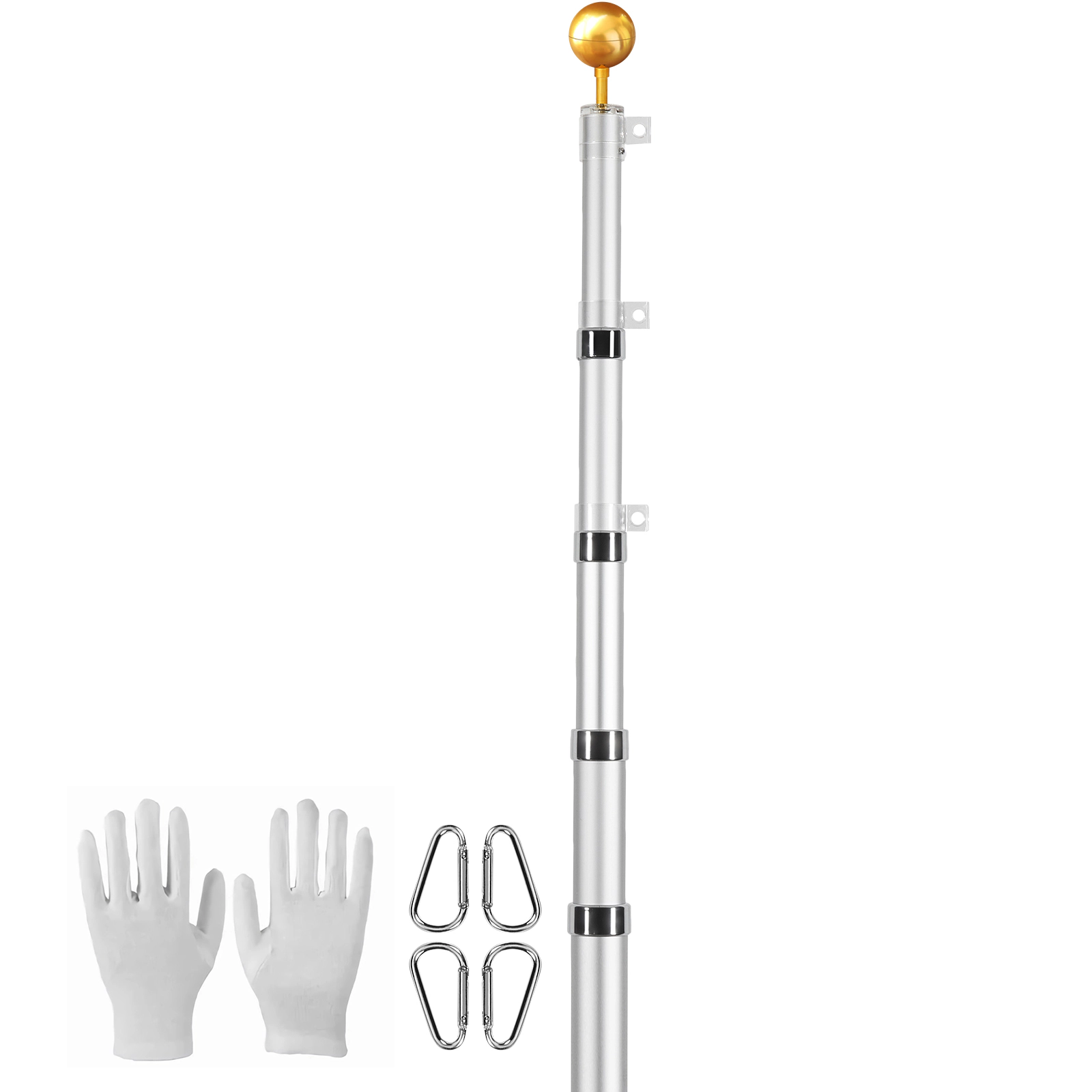 HONGGE 25 ft Telescoping Flag Pole Kit, Heavy Duty Aluminum with 3x5 American Flag, 3 Display Modes, Silver