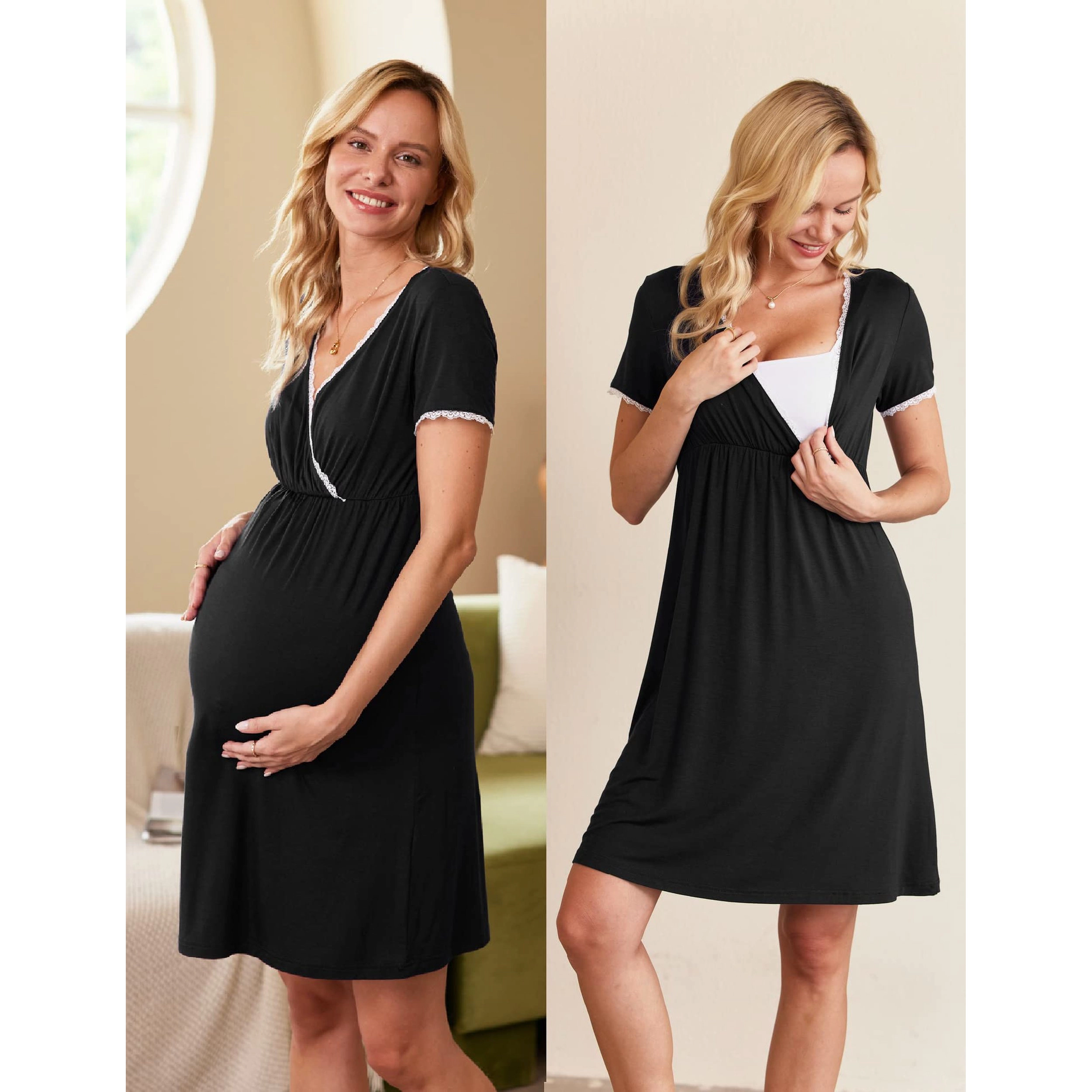 Ekouaer Nursing Nightgown Delivery and Labor Gown for Hospital Short Sleeve Maternity Breastfeeding